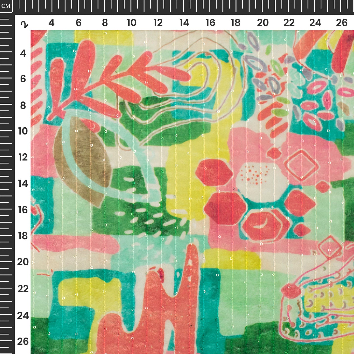 Multi Color Abstract,Floral Digital Print Sequins Georgette Fabric