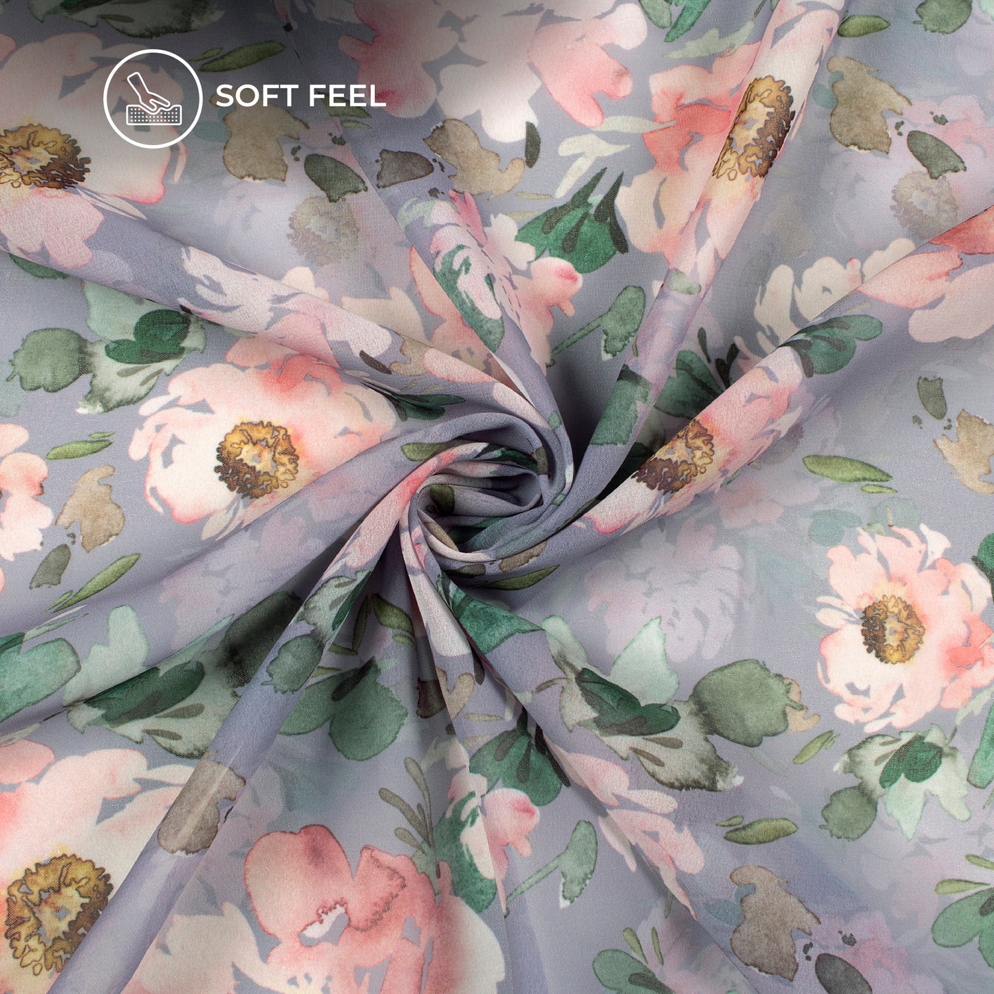 Rose Mist - Seamless Floral Lightweight Georgette Fabric