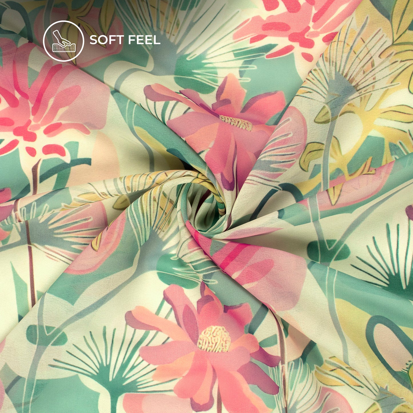 Pastel Tropics - Artistic Floral Lightweight Georgette Fabric