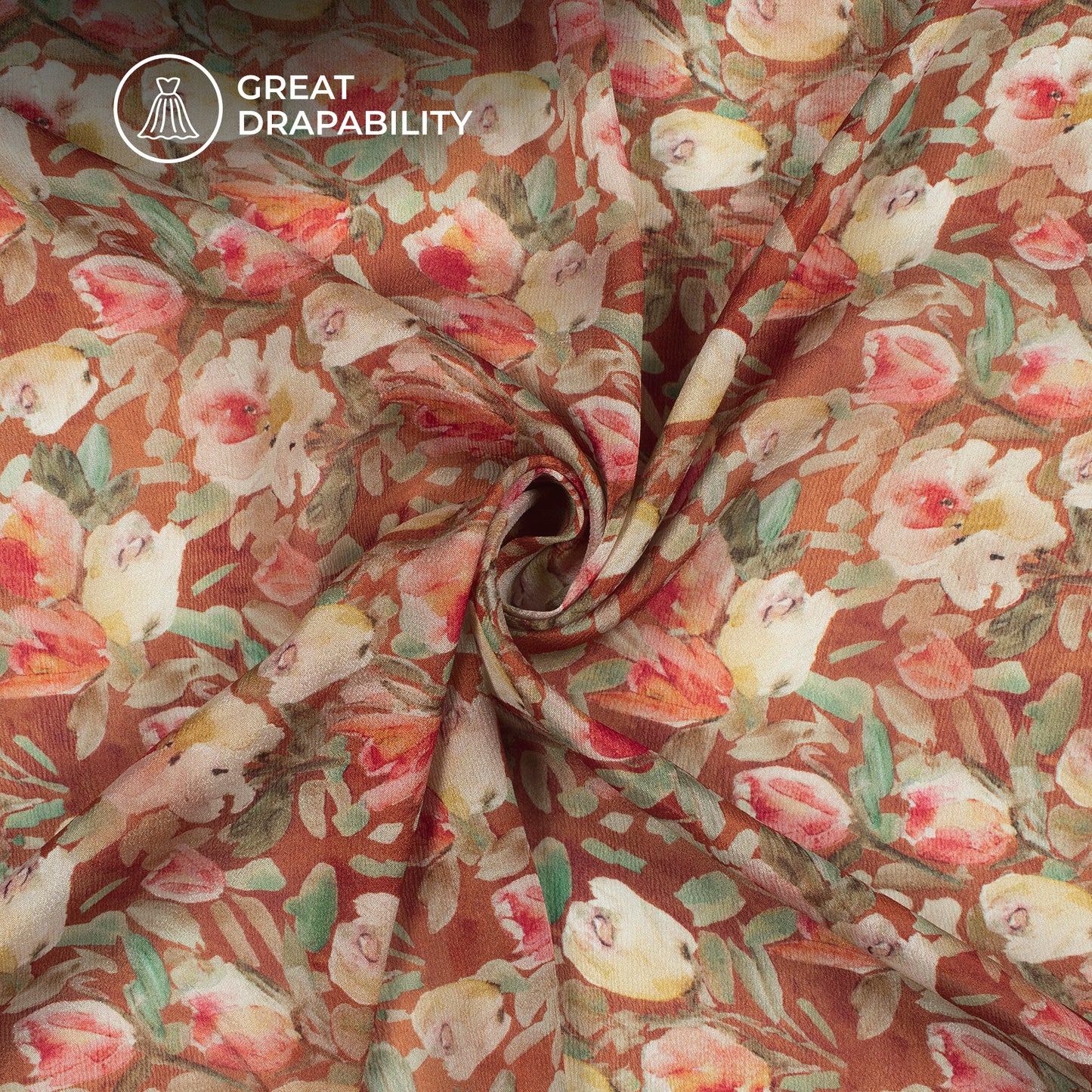 Seamless Rose Floral Digital Print Viscose Chinnon Chiffon Fabric