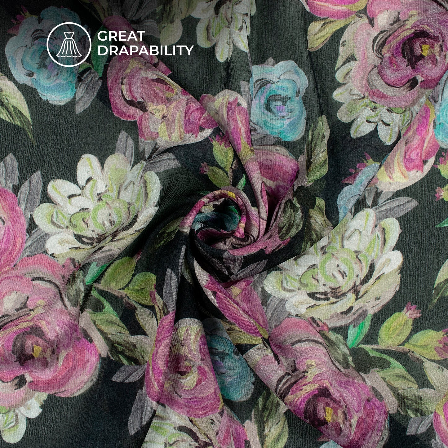 Bloosom Rose Floral Digital Print Viscose Chinnon Chiffon Fabric