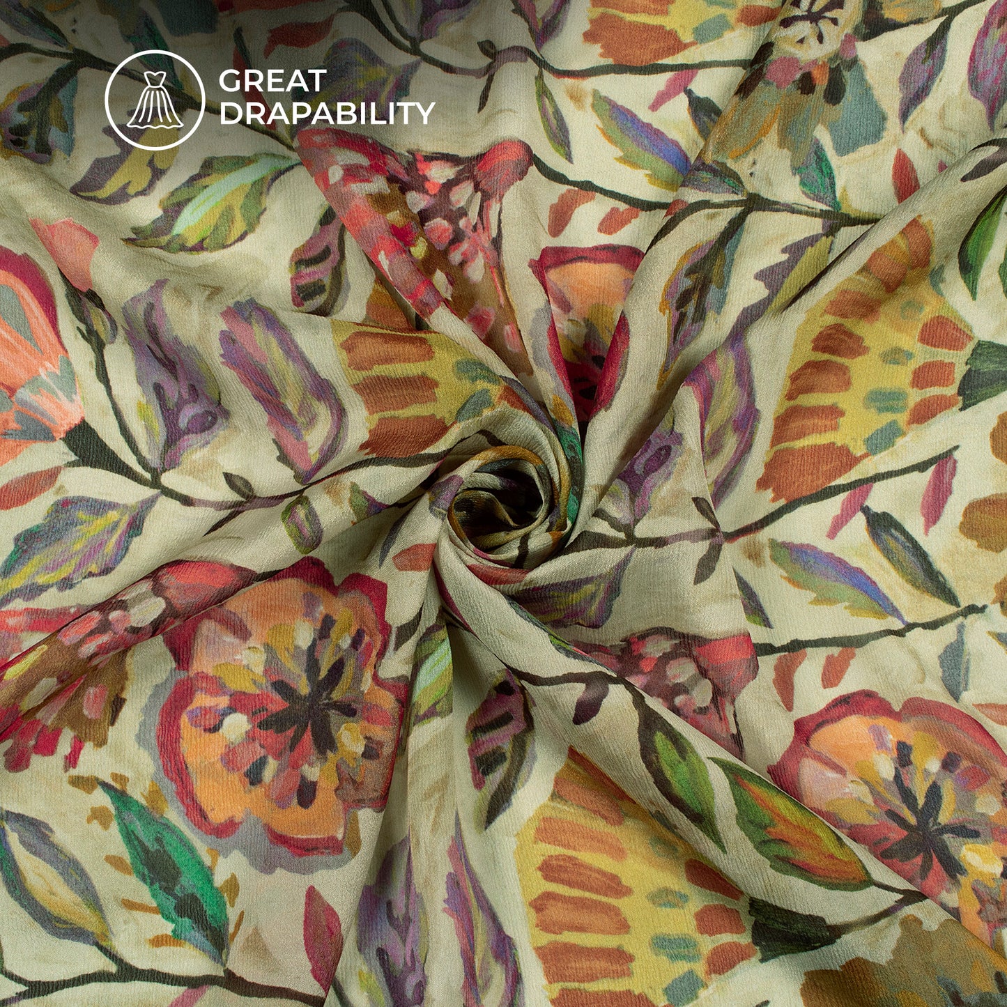 Abstract Floral Digital Print Viscose Chinnon Chiffon Fabric