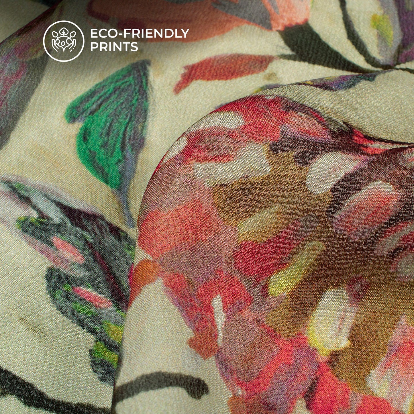 Abstract Floral Digital Print Viscose Chinnon Chiffon Fabric