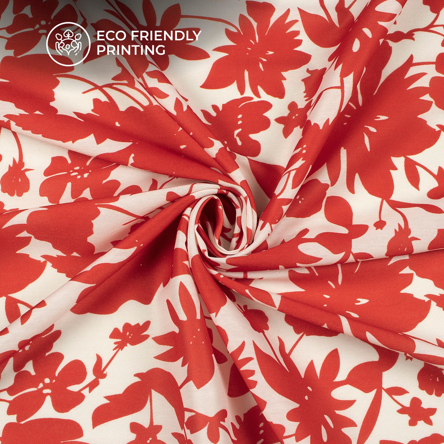 Crimson Red Floral Digital Print Muslin Fabric