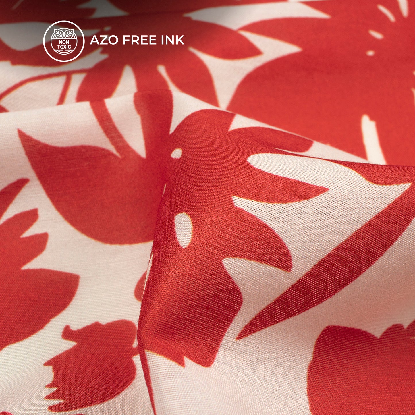 Crimson Red Floral Digital Print Muslin Fabric