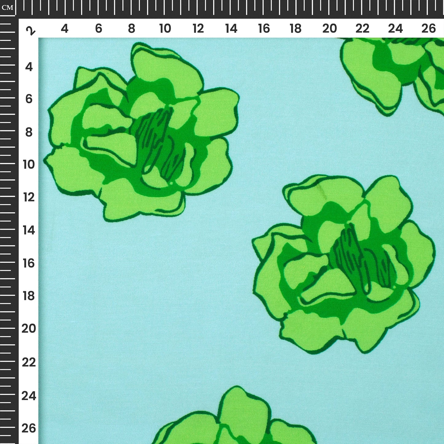 Kelly Green Floral Digital Print Muslin Fabric
