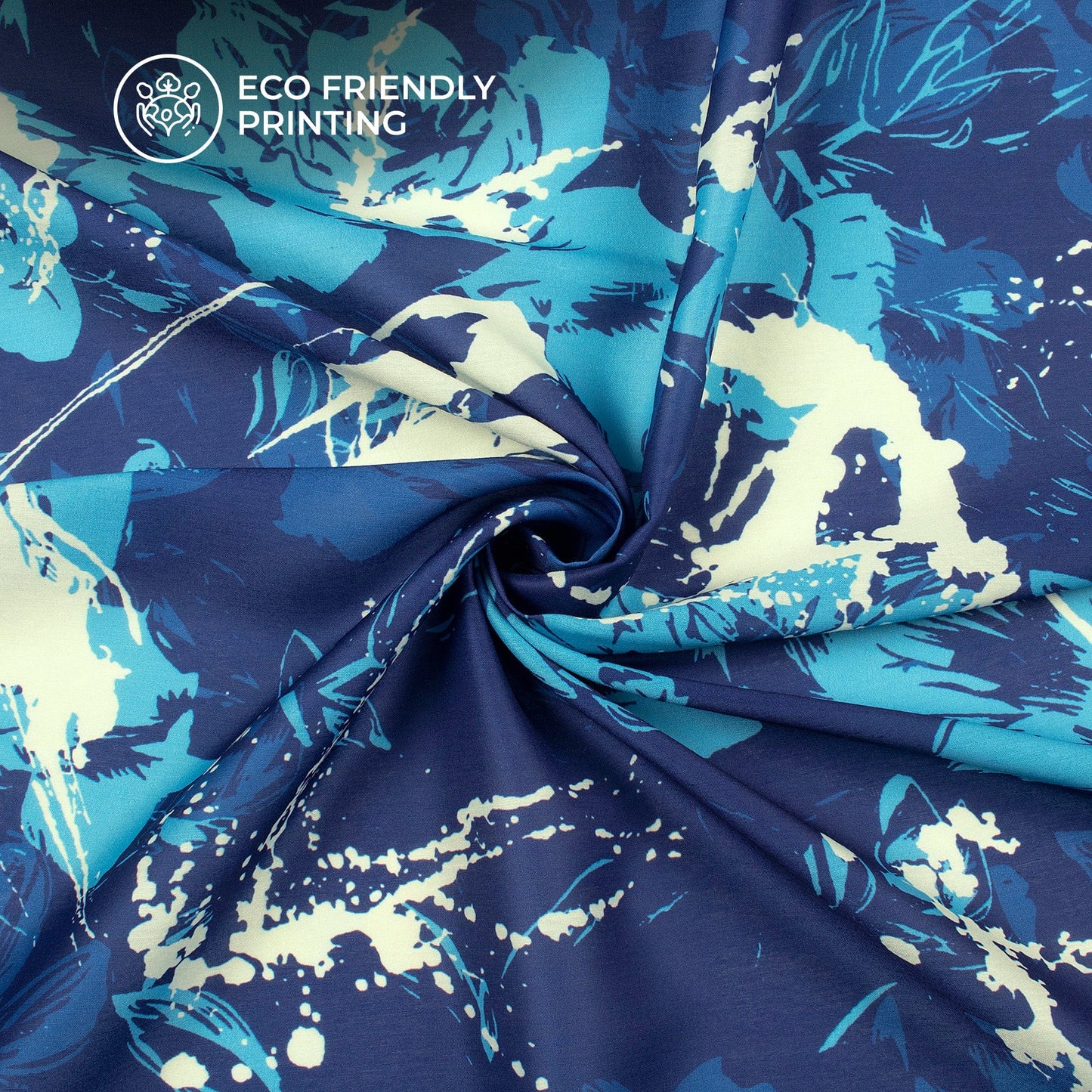 Bright Blue Floral Digital Print Muslin Fabric