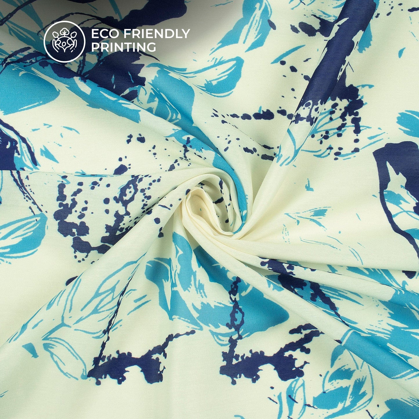 Cream Floral Digital Print Muslin Fabric