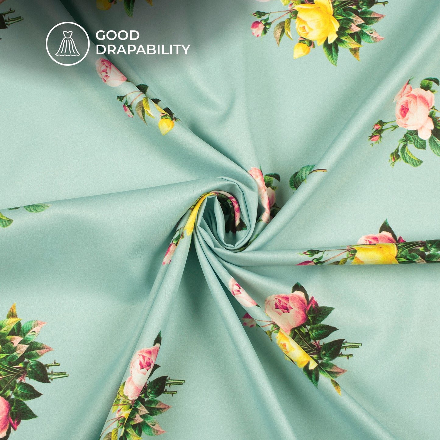 Ash Gray Floral Floral Digital Print Butter Crepe Fabric
