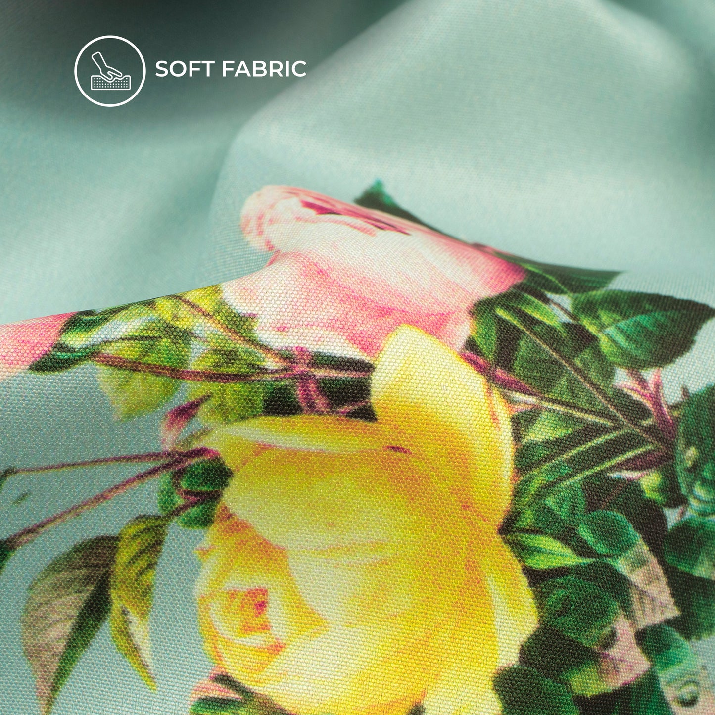 Ash Gray Floral Floral Digital Print Butter Crepe Fabric