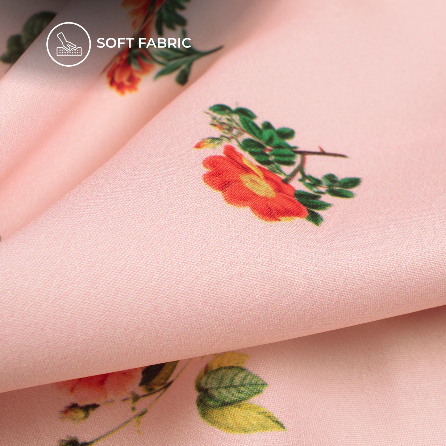 Baby Pink Floral Digital Print Butter Crepe Fabric
