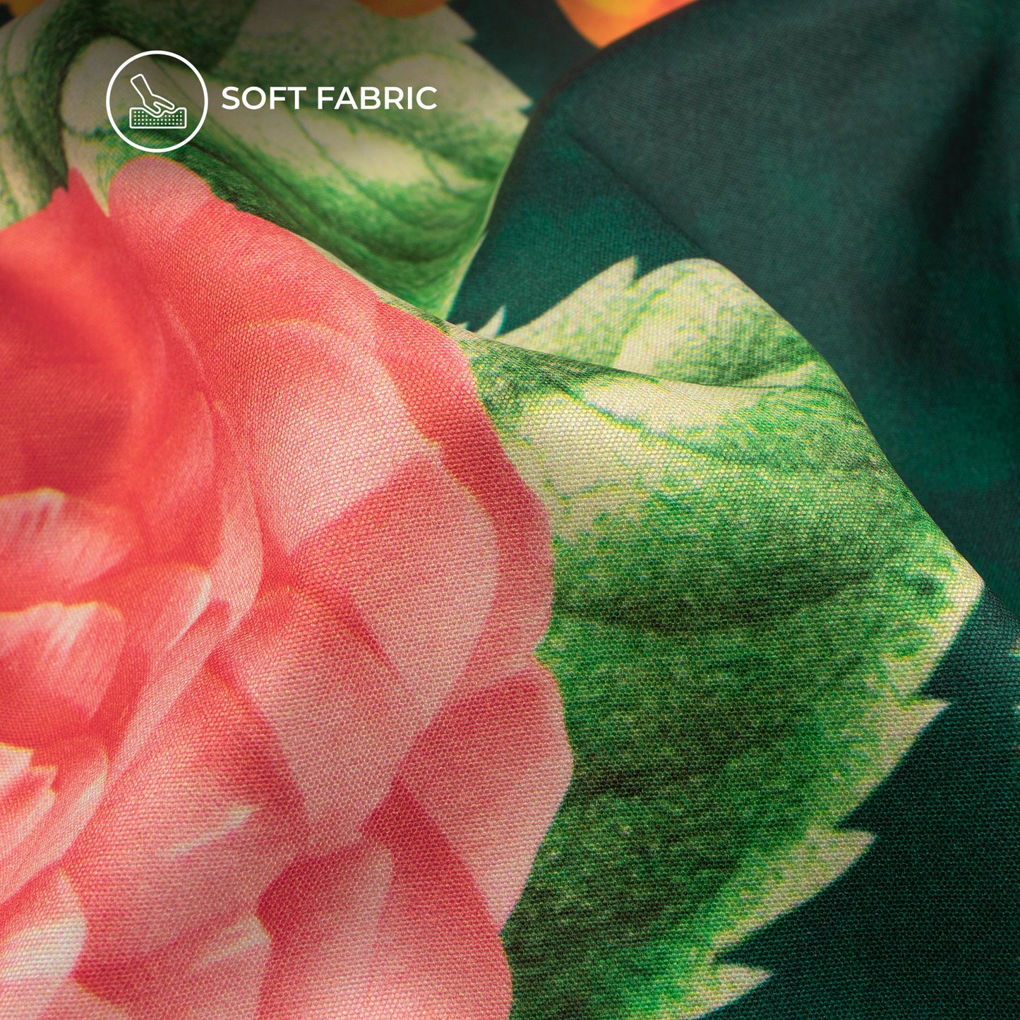 Dark Green Floral Digital Print Butter Crepe Fabric