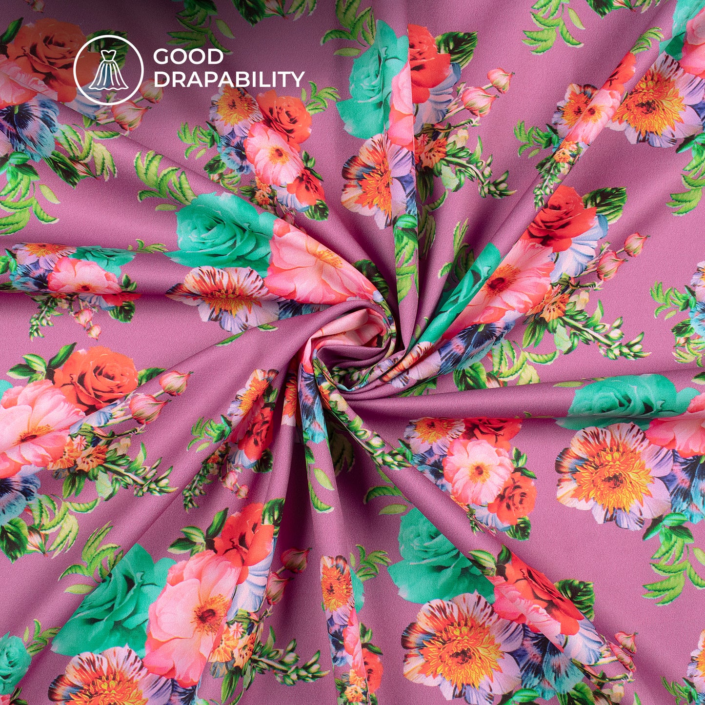 Violet Purple Floral Digital Print Butter Crepe Fabric