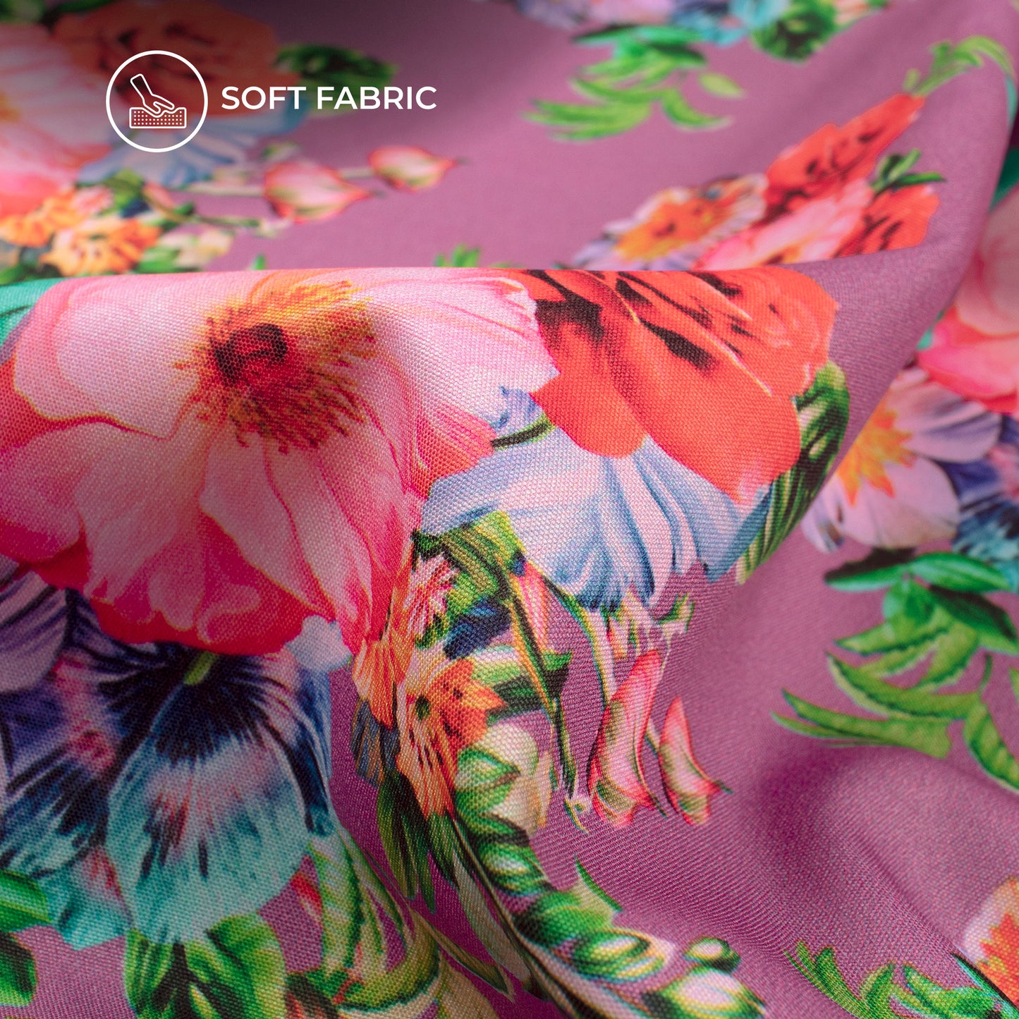 Violet Purple Floral Digital Print Butter Crepe Fabric