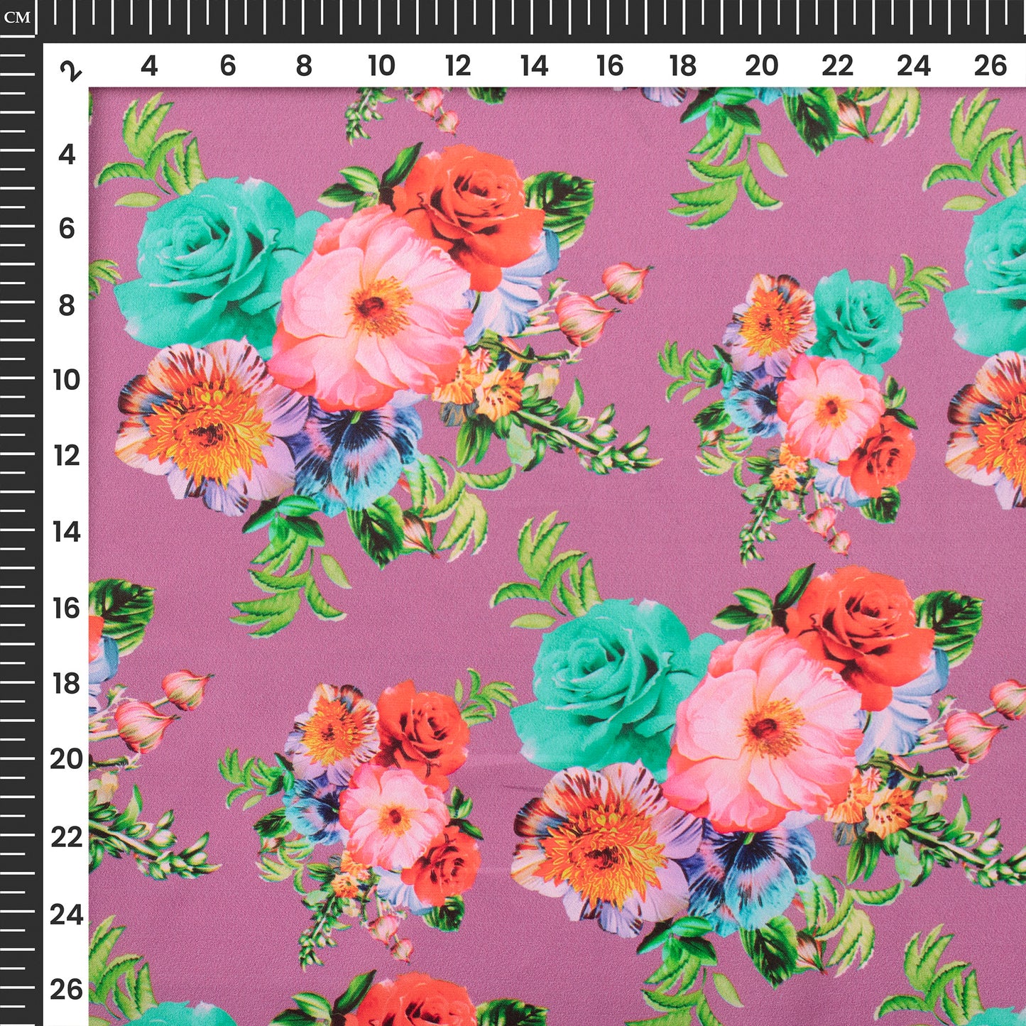 Violet Purple Floral Digital Print Butter Crepe Fabric