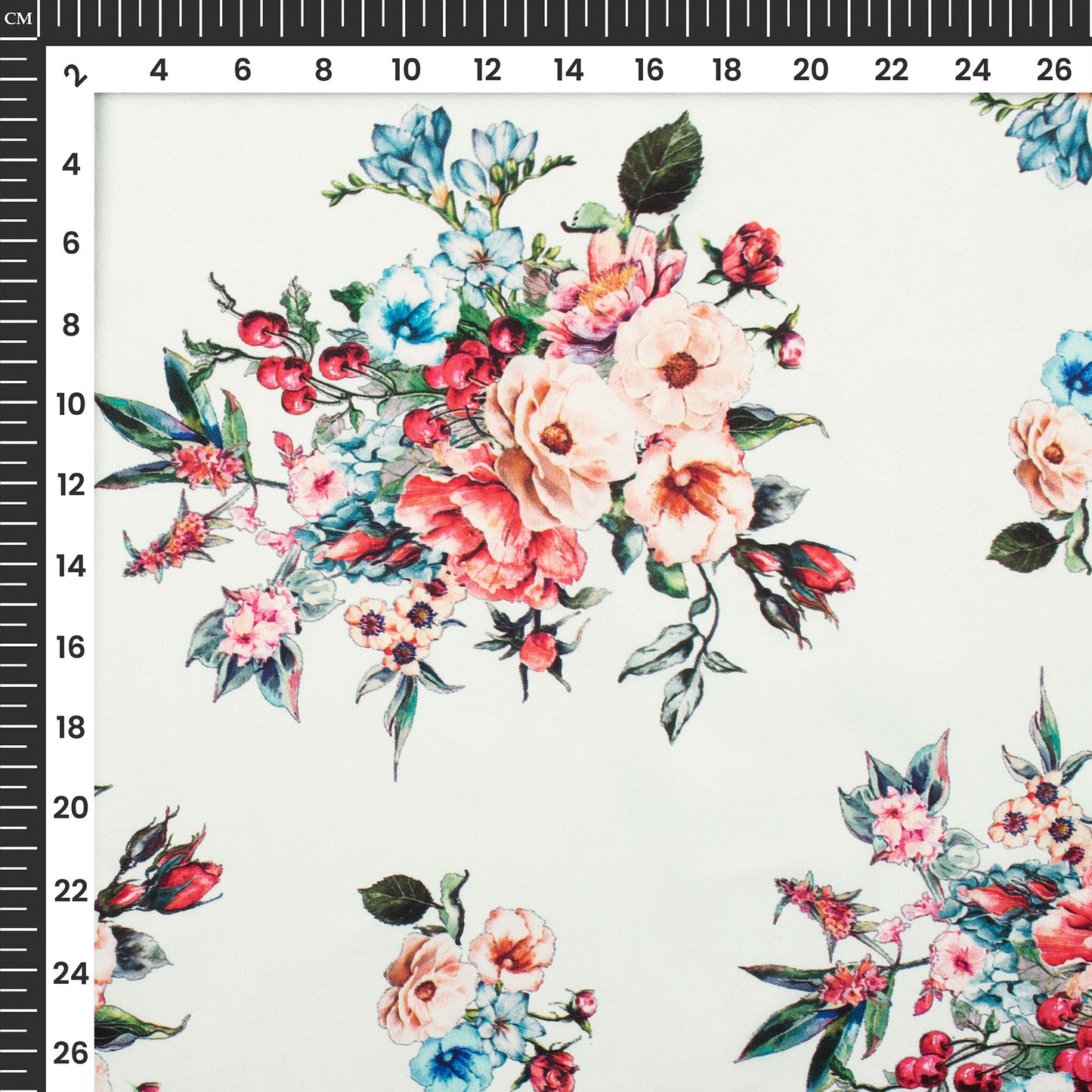White Floral Digital Print Butter Crepe Fabric