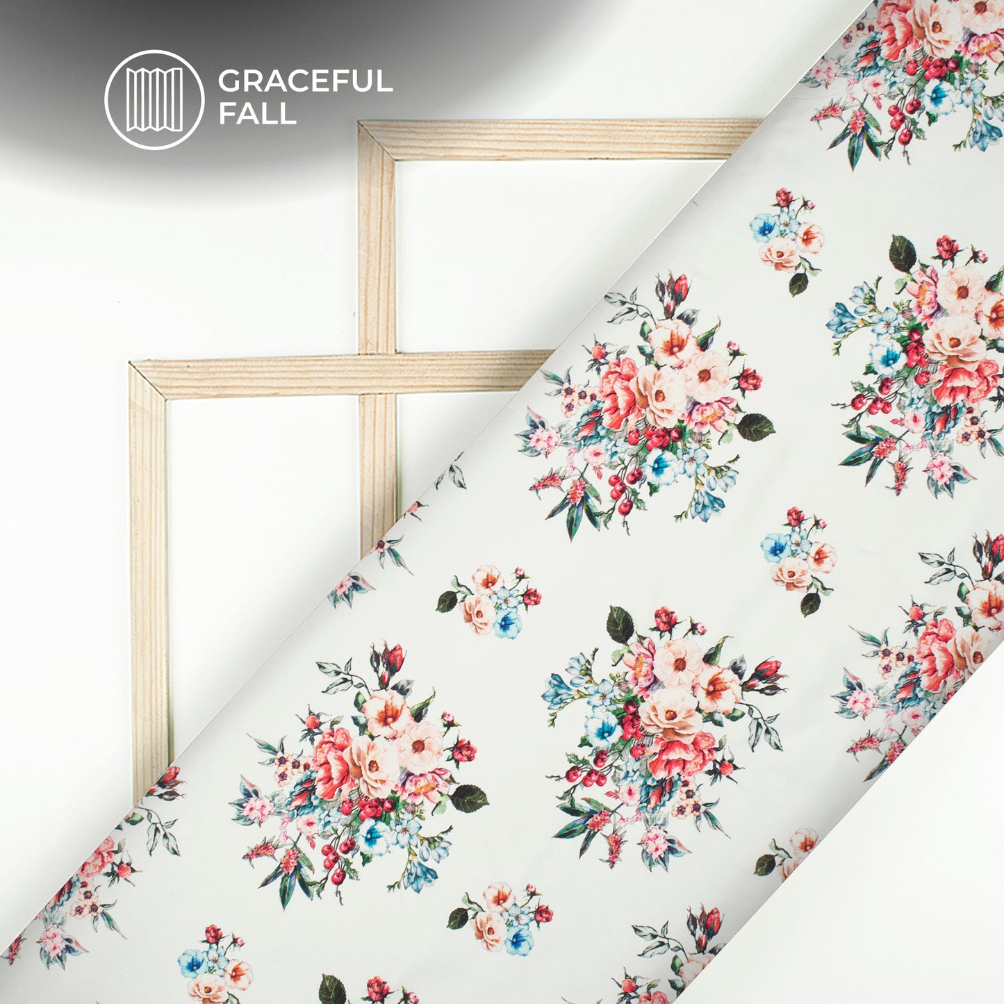 White Floral Digital Print Butter Crepe Fabric