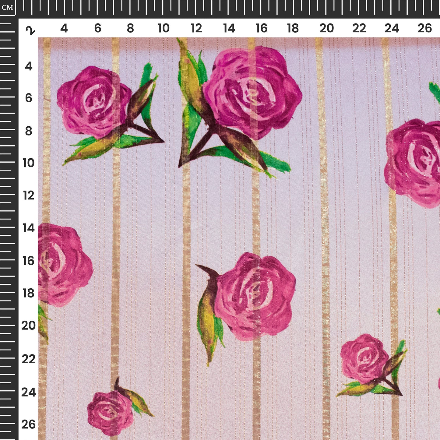 Lavender Purple Floral Digital Print Golden Lurex Satin Fabric