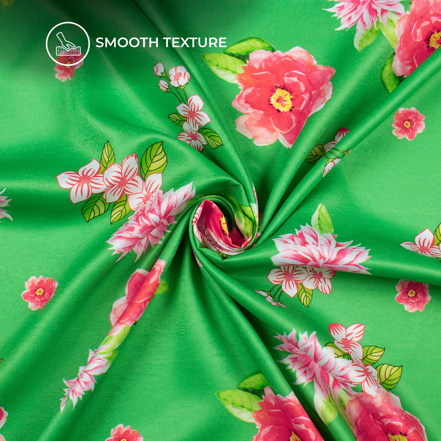 Neon Green Floral Digital Print Lush Satin Fabric