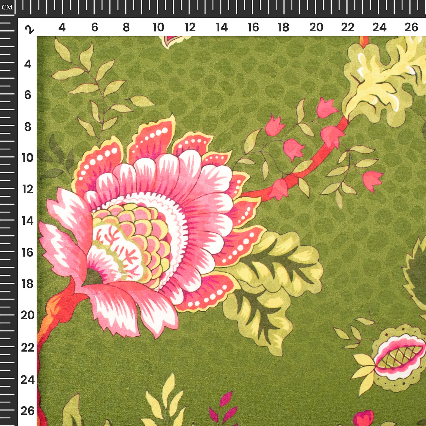 Moss Green Floral Digital Print Dobby Satin Fabric