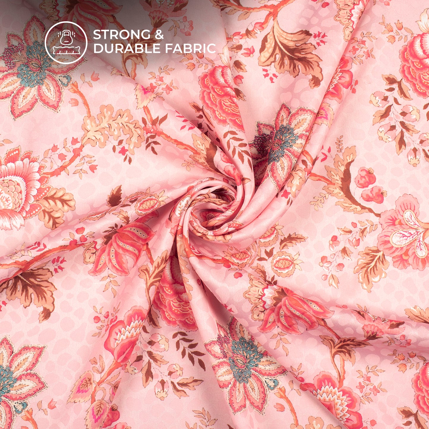 Rose Pink Floral Digital Print Dobby Satin Fabric