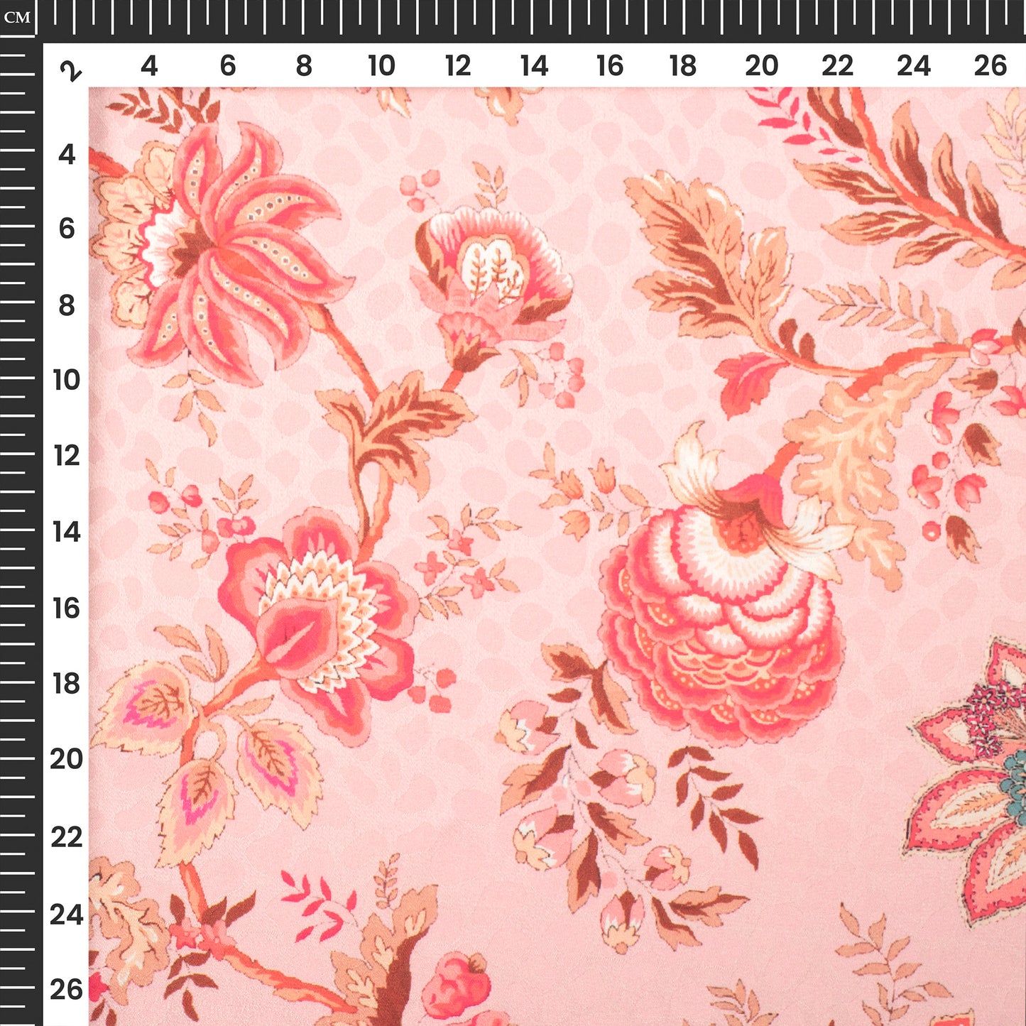Rose Pink Floral Digital Print Dobby Satin Fabric