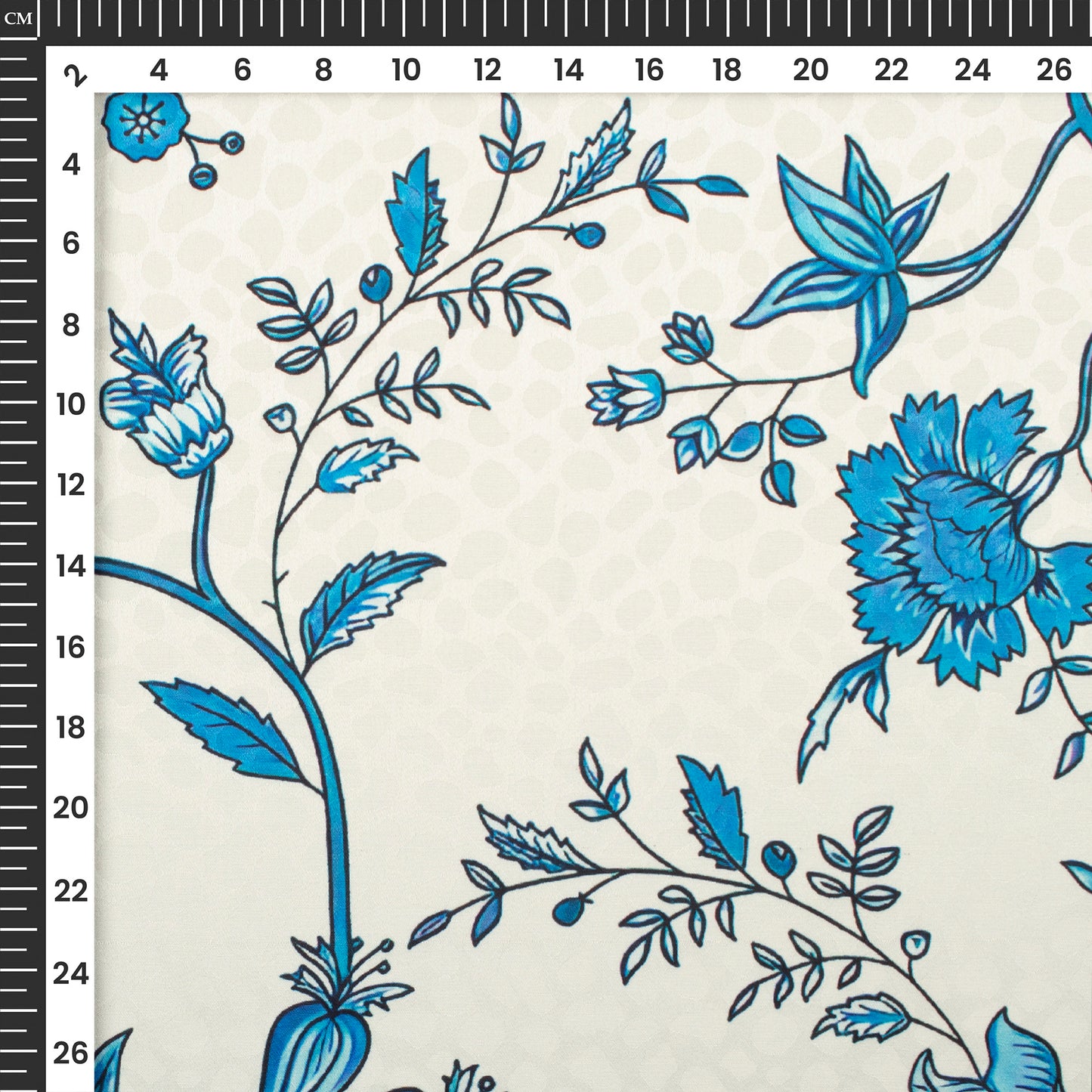 Bright Blue Floral Digital Print Dobby Satin Fabric