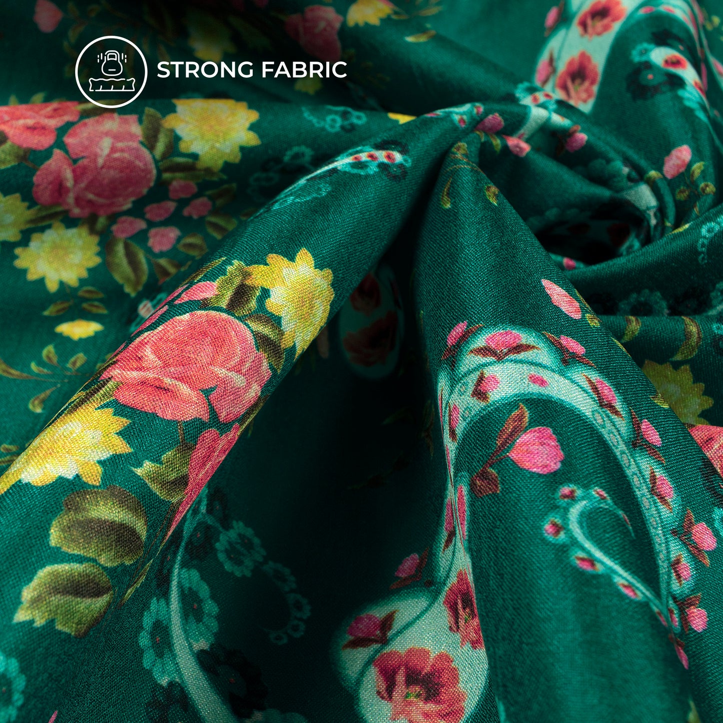 Pink Green Paisley Digital Print Flat Silk Fabric