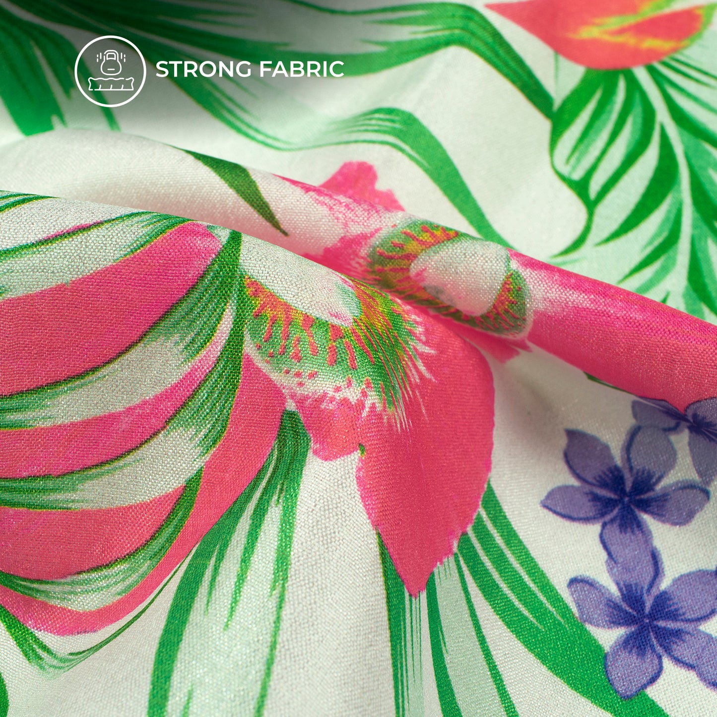 White Floral Digital Print Flat Silk Fabric
