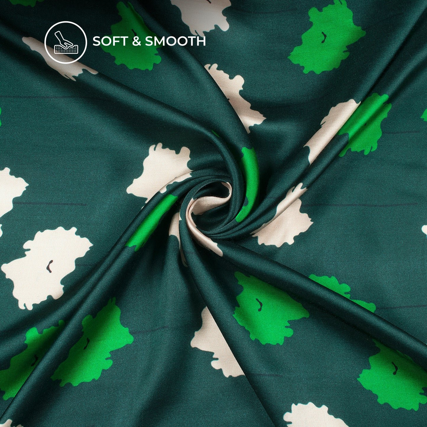 Dark Pine Green Abstract Digital Print Viscose Gaji Silk Fabric