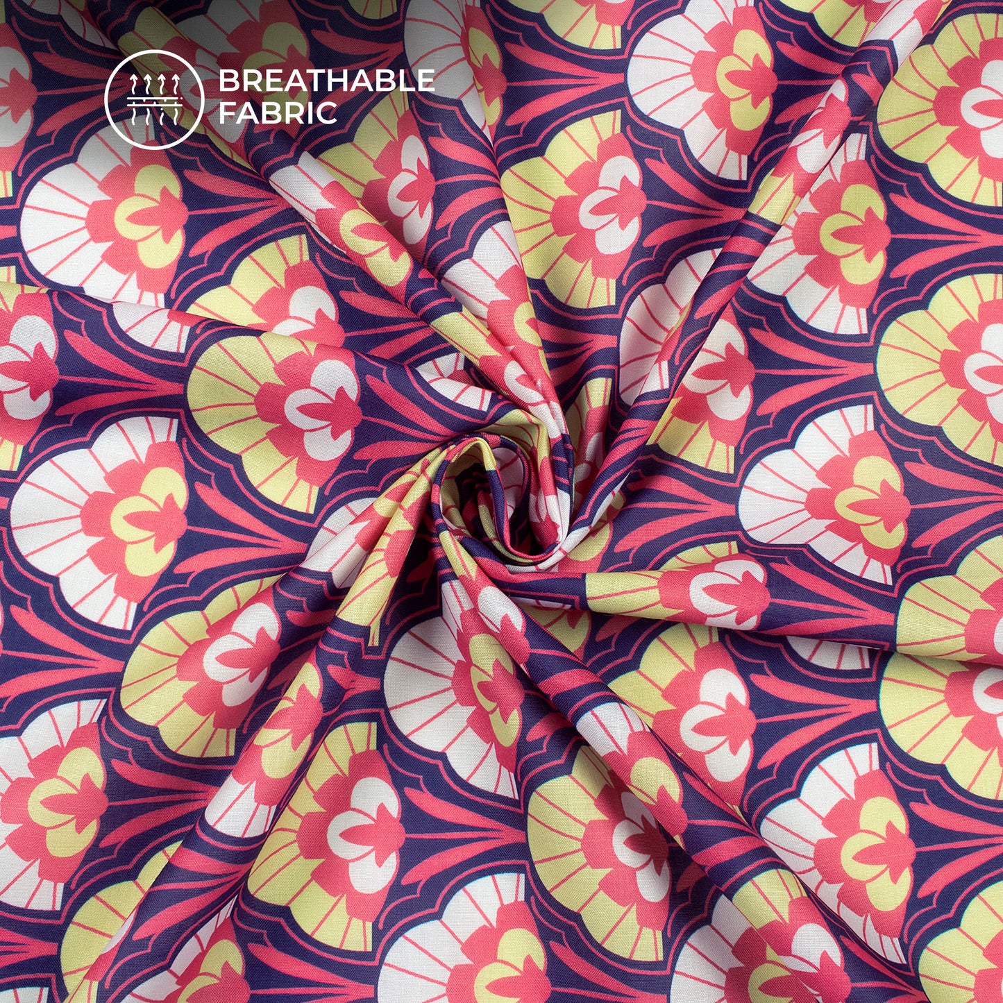 Navy Bule Floral Digital Print Poly Cambric Fabric
