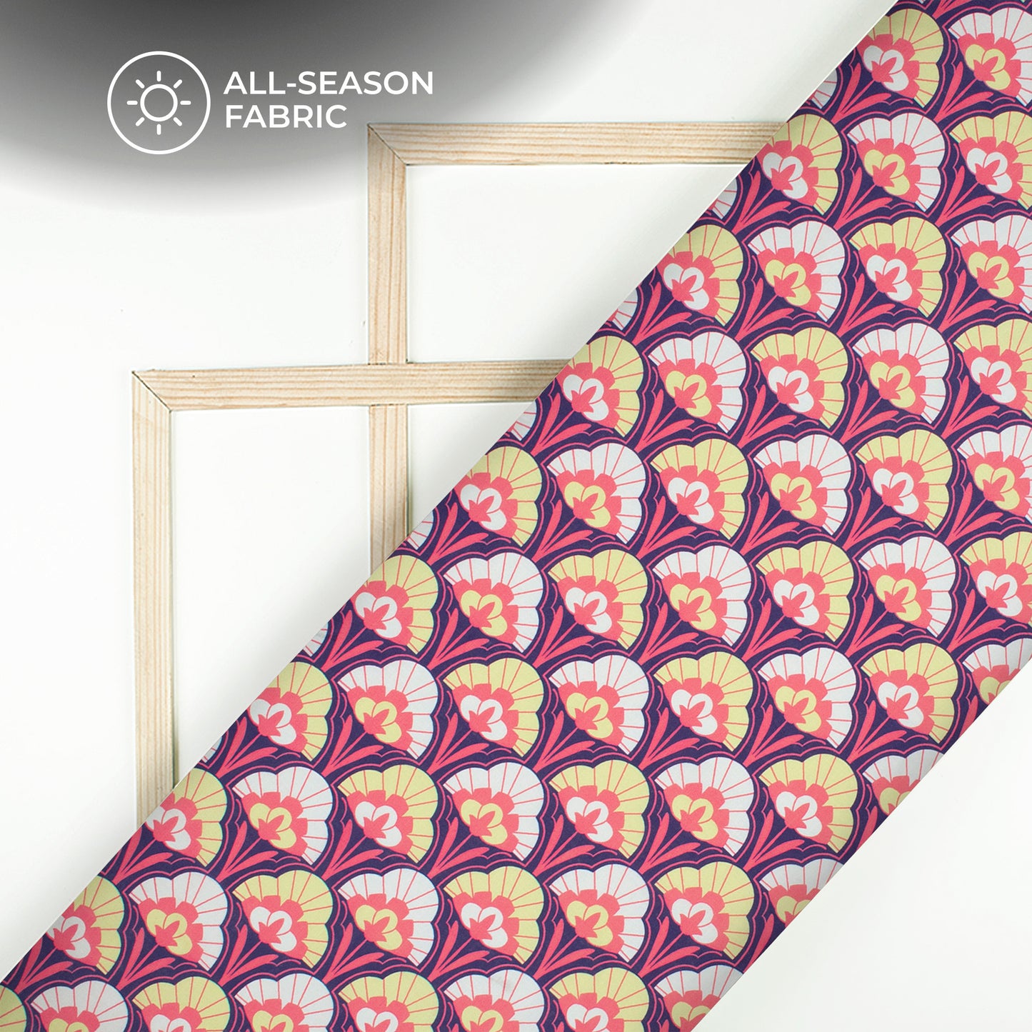 Navy Bule Floral Digital Print Poly Cambric Fabric
