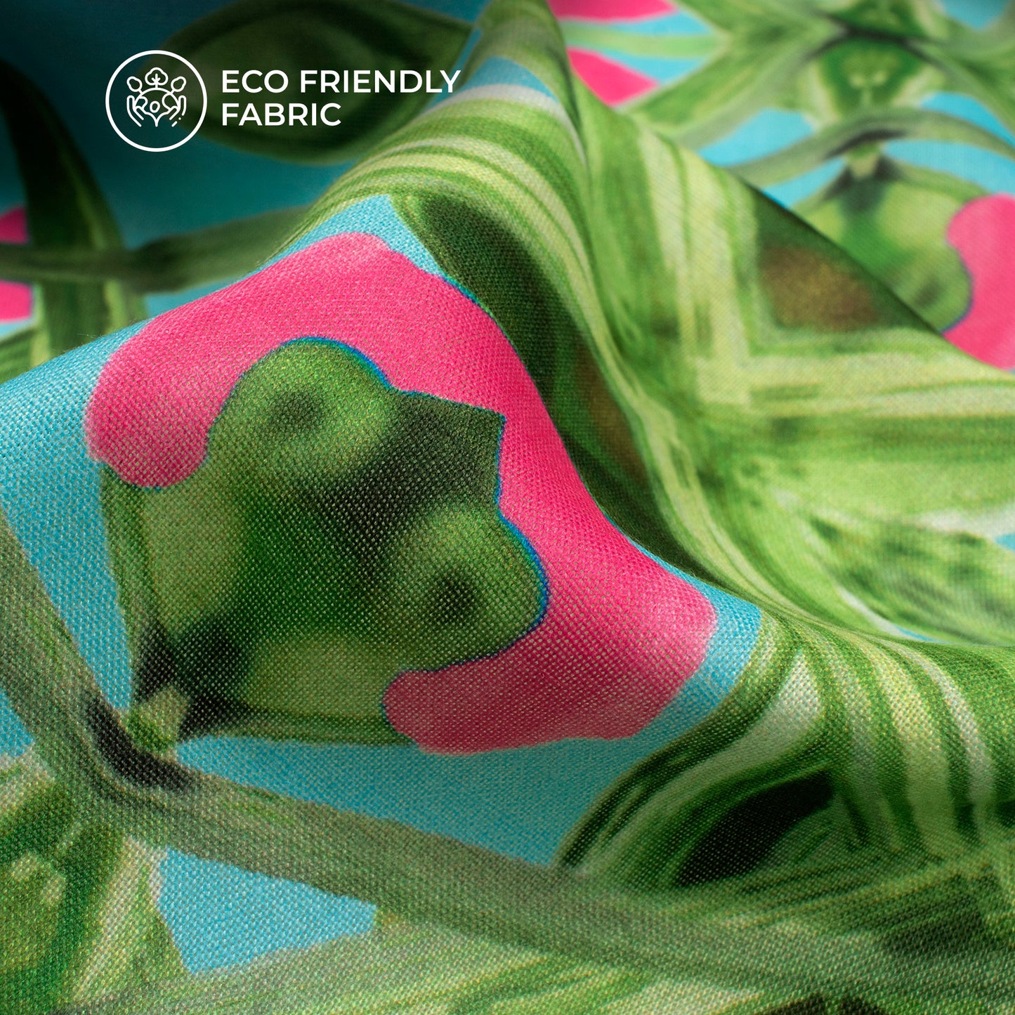 Mint Green Geometrical,Floral Digital Print Poly Cambric Fabric