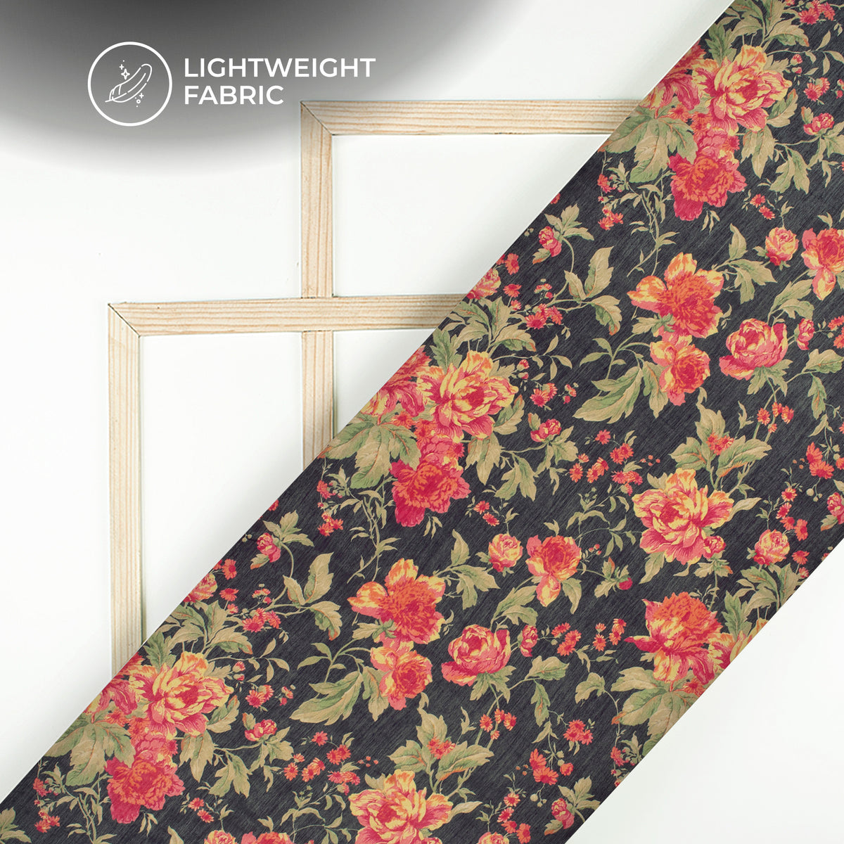 Black Floral Digital Print Viscose Chanderi Fabric