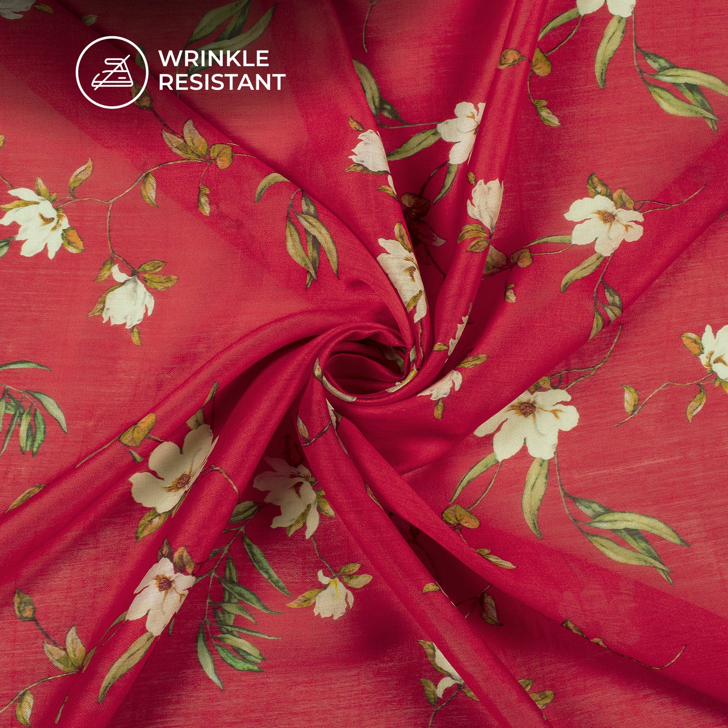 Cherry Red Floral Digital Print Viscose Chanderi Fabric