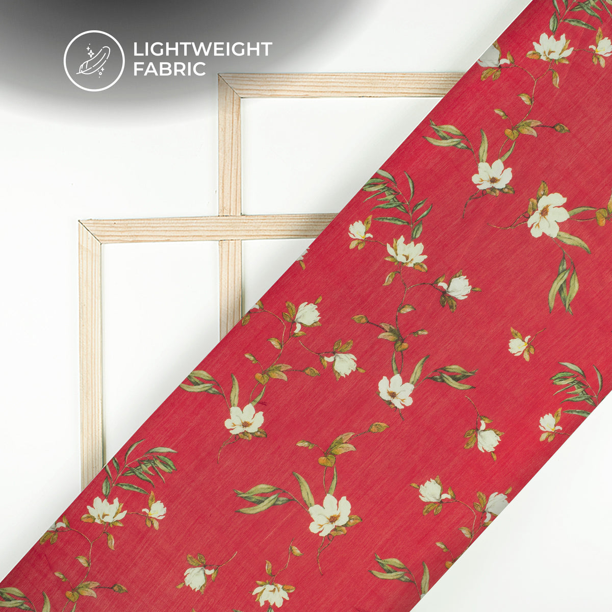 Cherry Red Floral Digital Print Viscose Chanderi Fabric