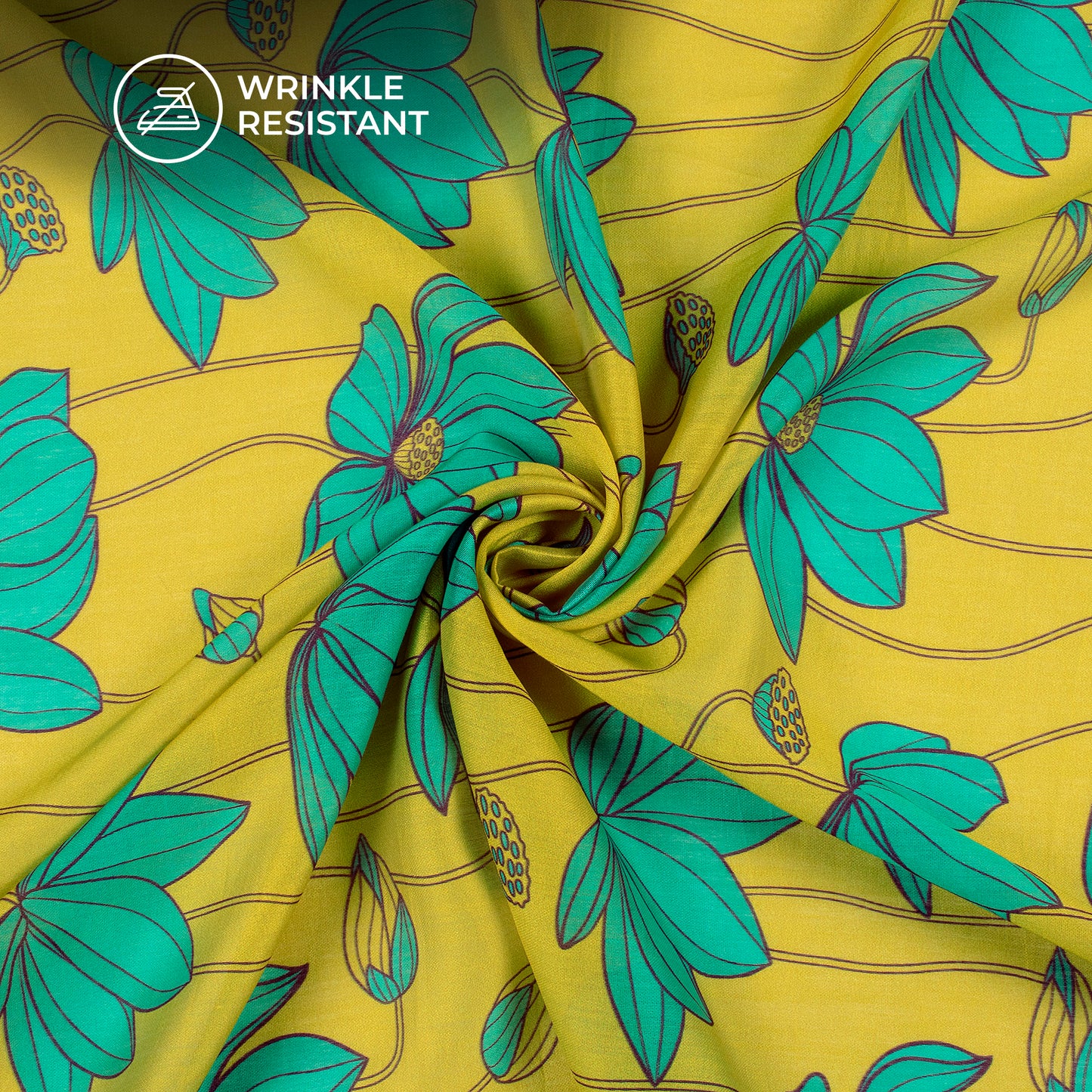 Mustard Yellow Floral Digital Print Viscose Chanderi Fabric