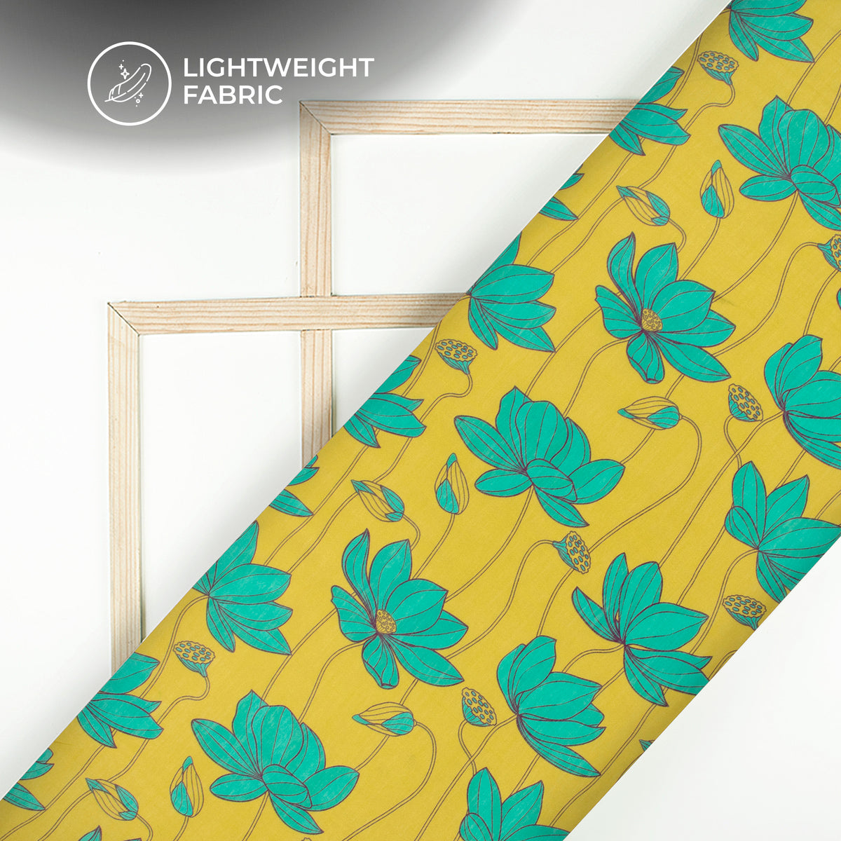 Mustard Yellow Floral Digital Print Viscose Chanderi Fabric