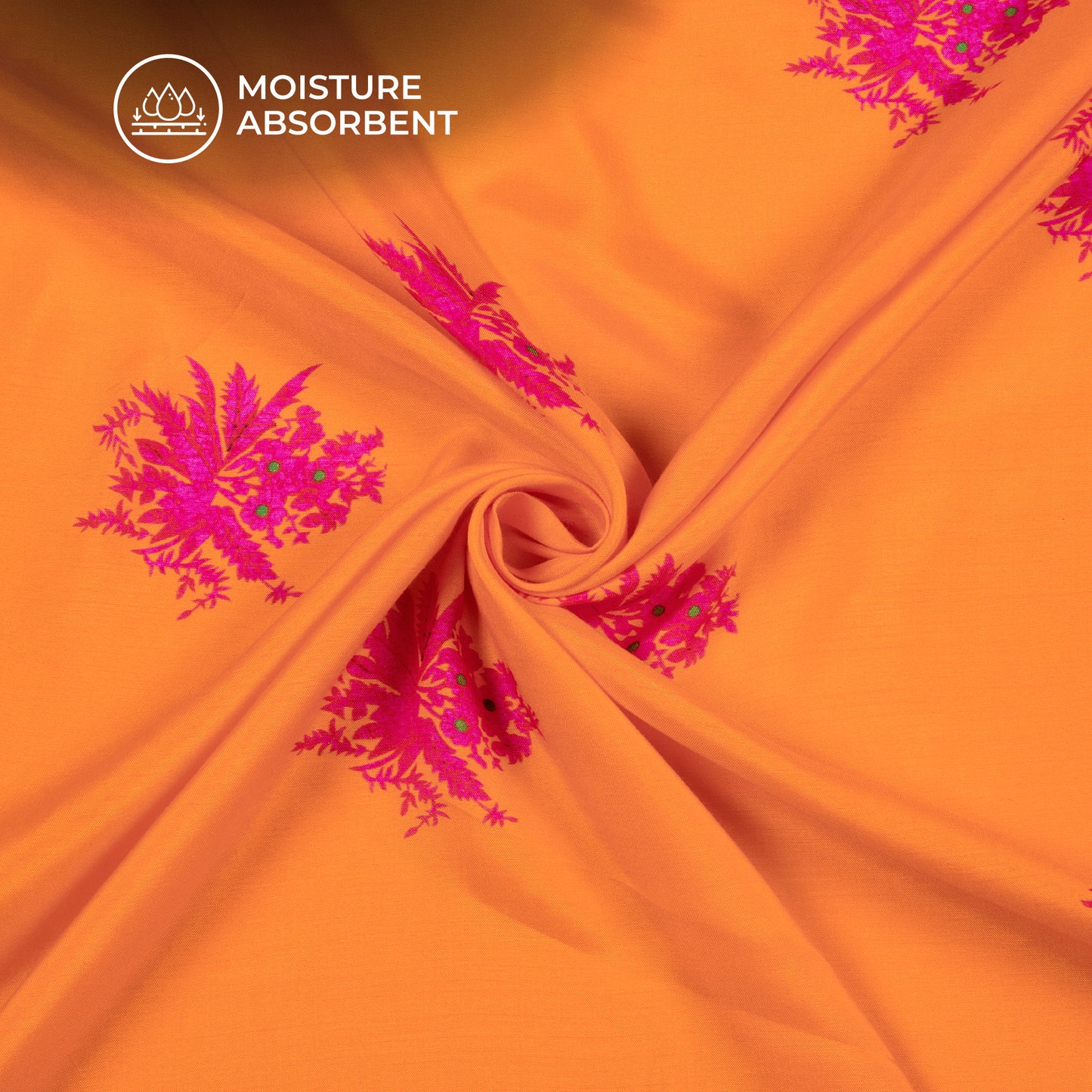 Tiger Orange Floral Digital Print Viscose Muslin Fabric