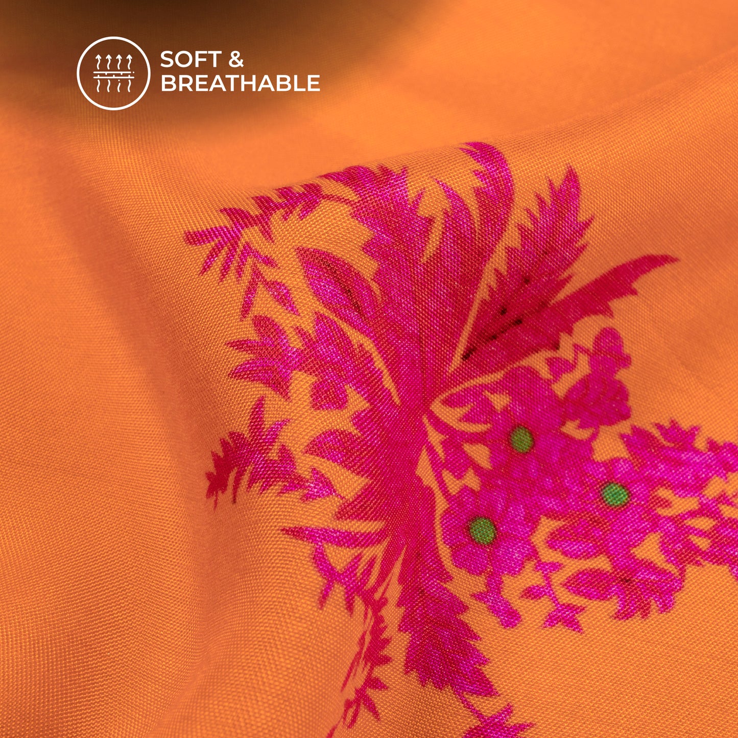 Tiger Orange Floral Digital Print Viscose Muslin Fabric