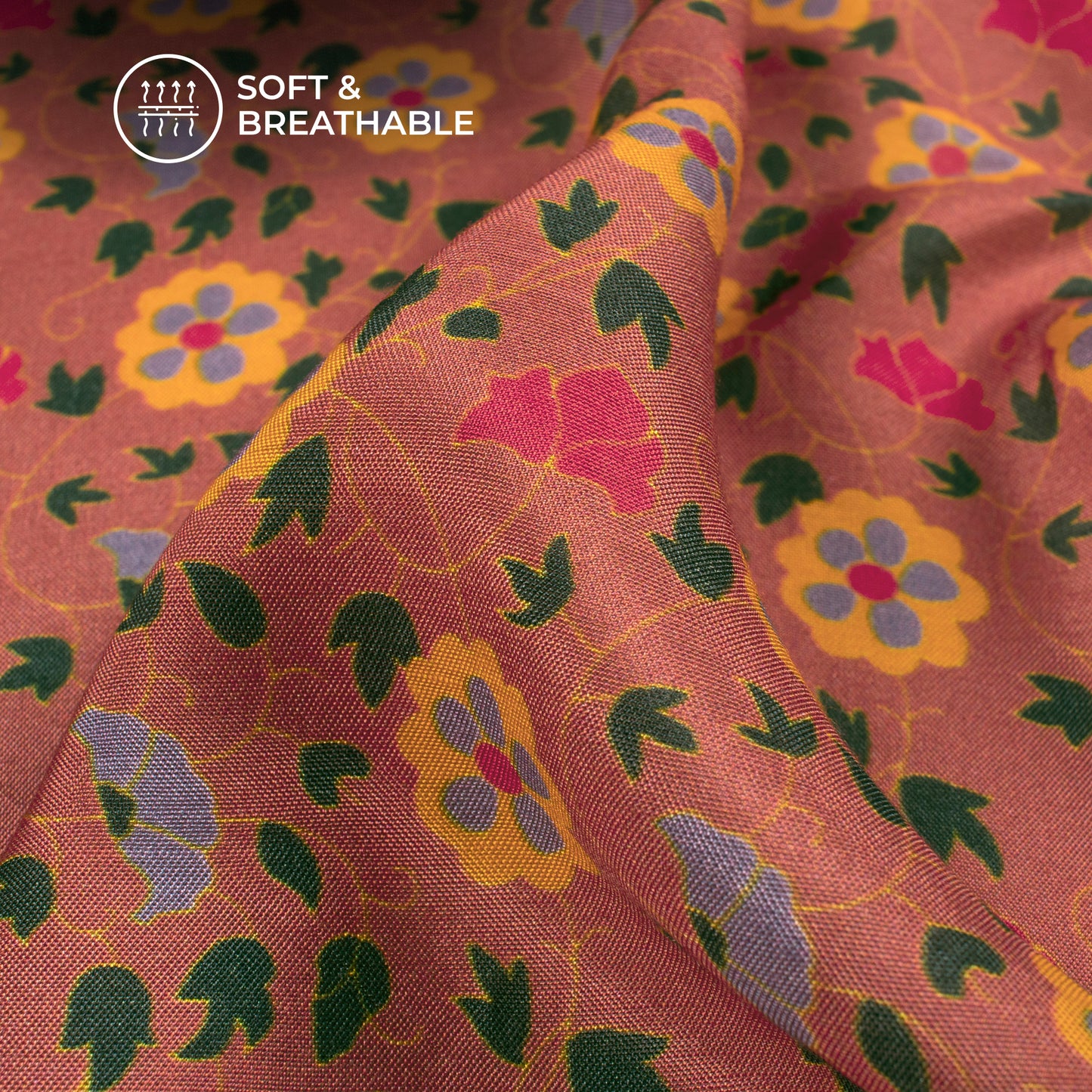 Chestunt Red Floral Digital Print Viscose Muslin Fabric