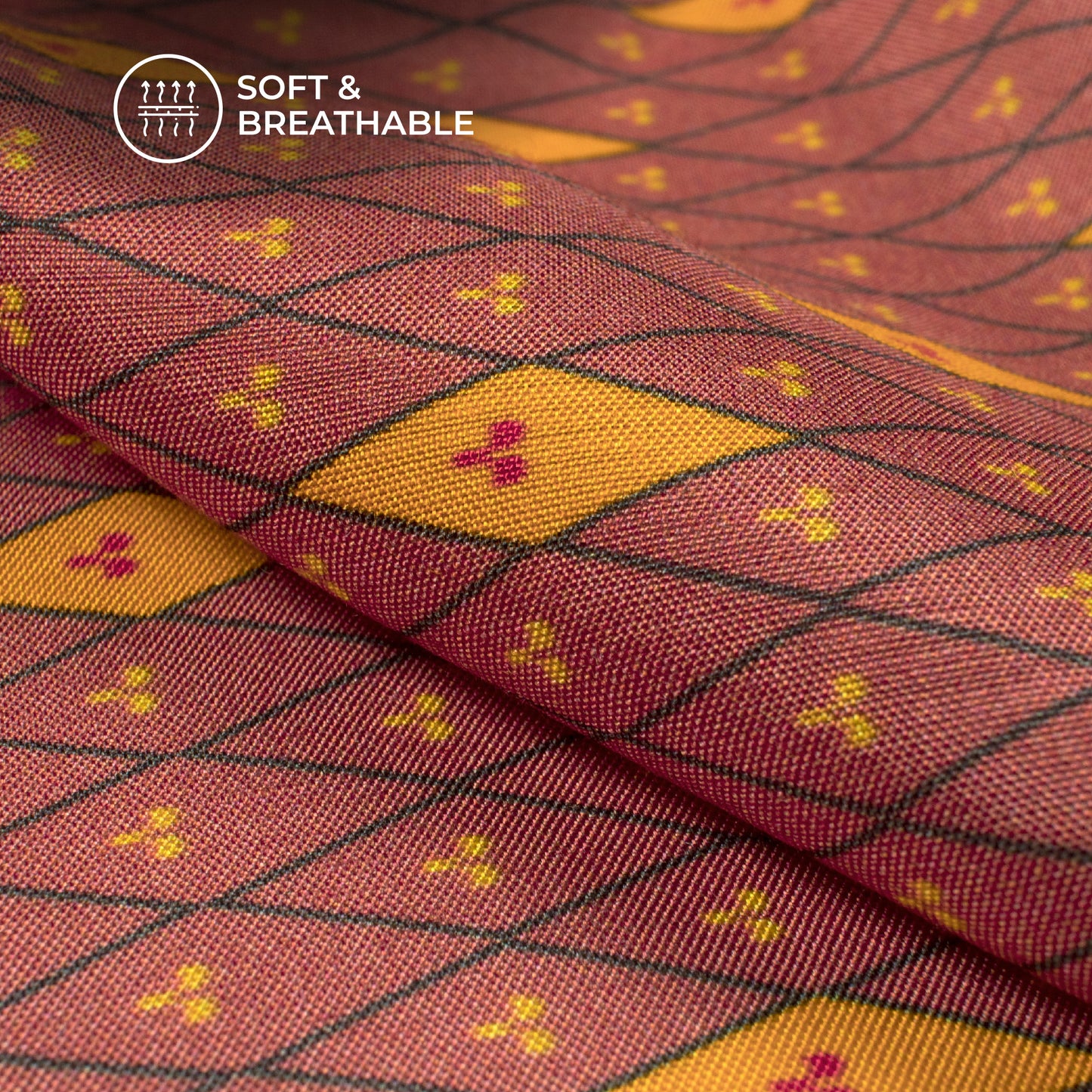 Chestnut Red Geometrical,Chevron Digital Print Viscose Muslin Fabric