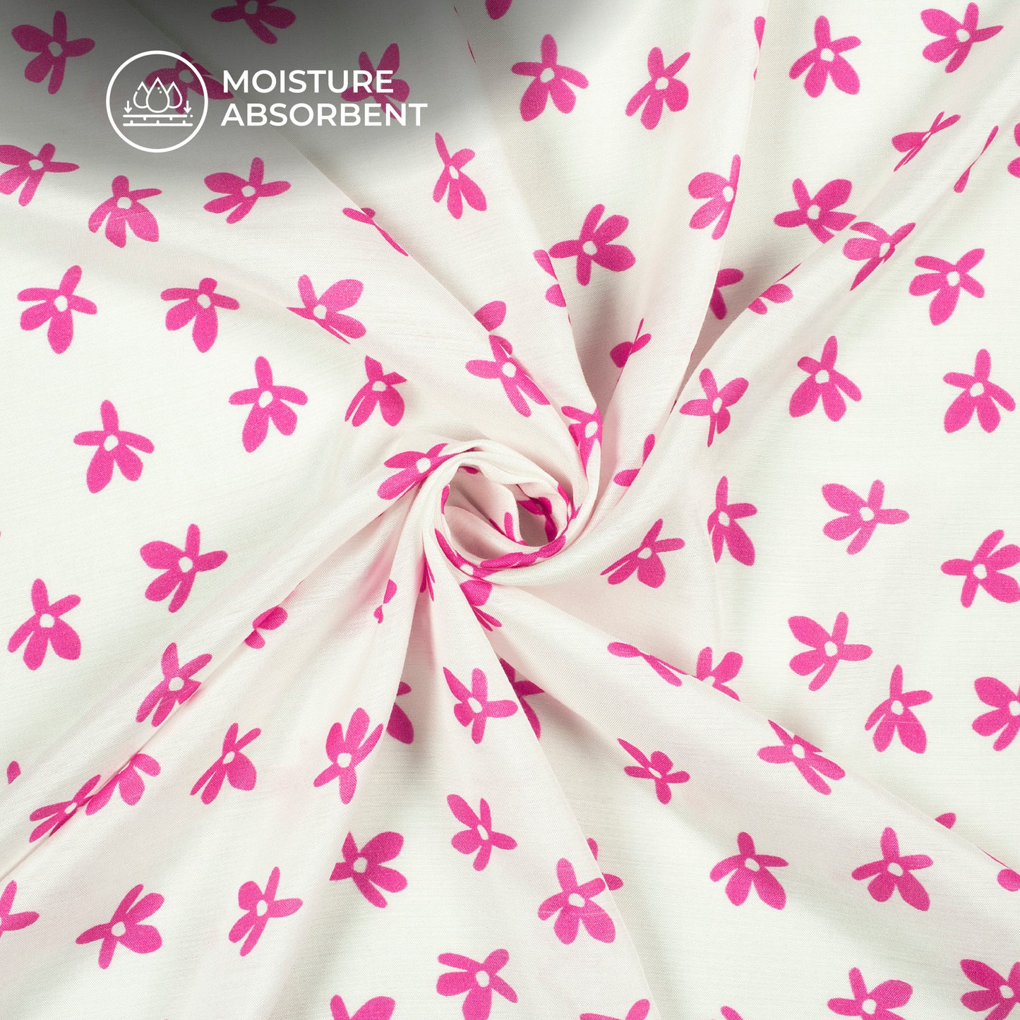 White Floral Digital Print Viscose Muslin Fabric