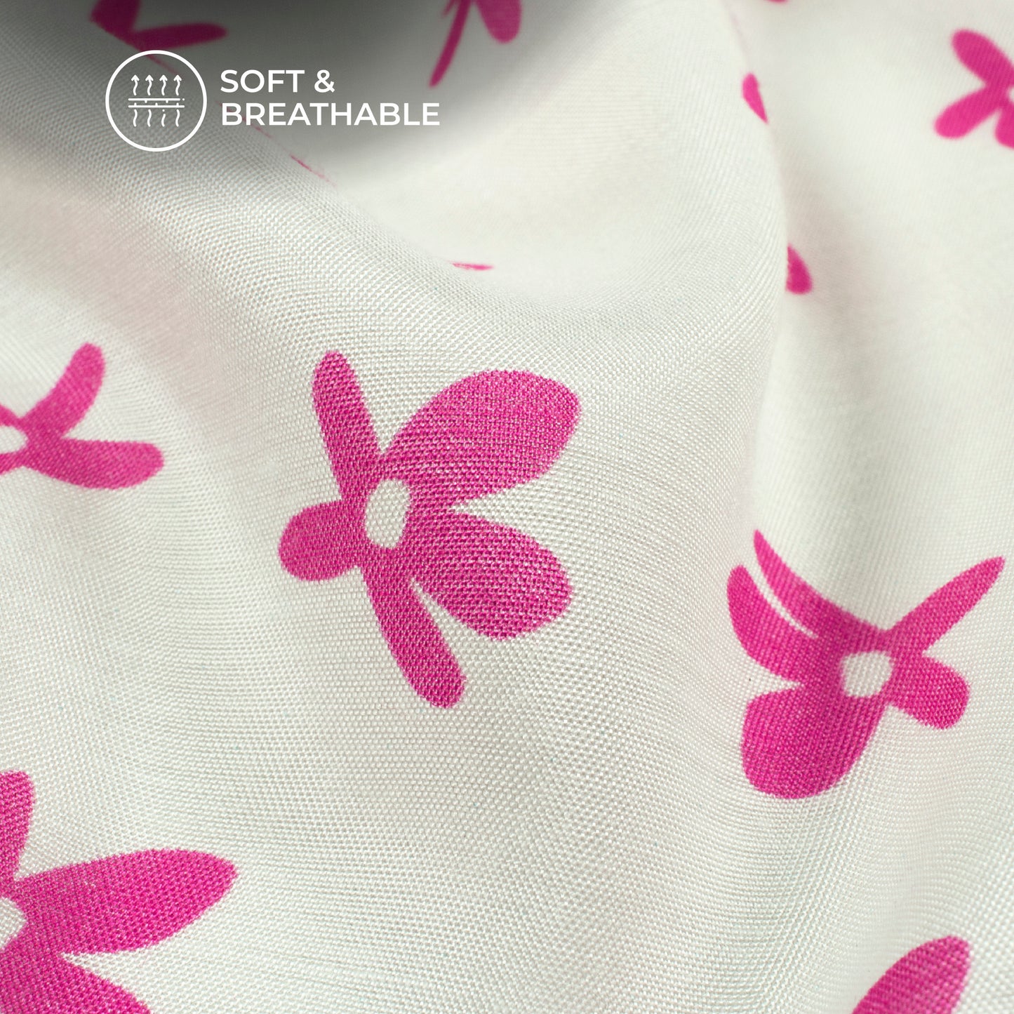 White Floral Digital Print Viscose Muslin Fabric