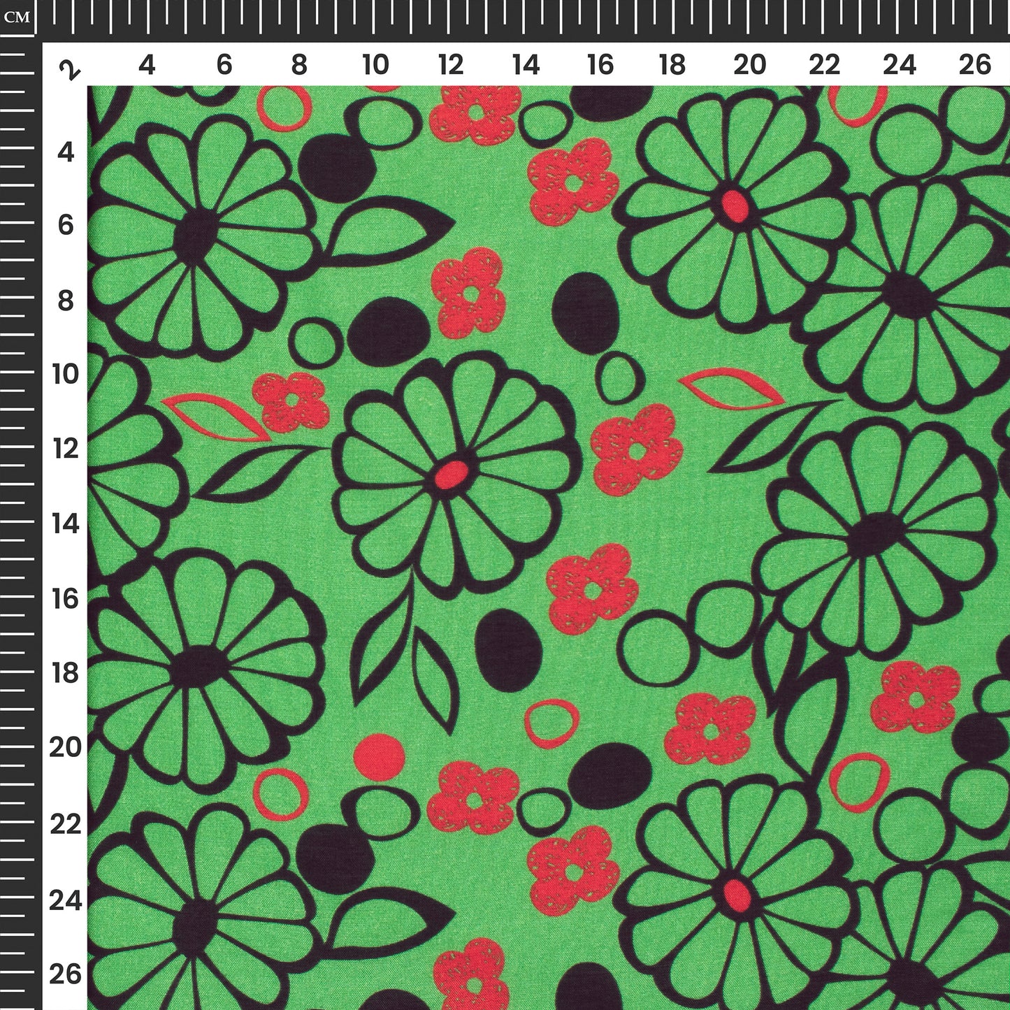 Fern Green,Black Floral Digital Print Viscose Muslin Fabric