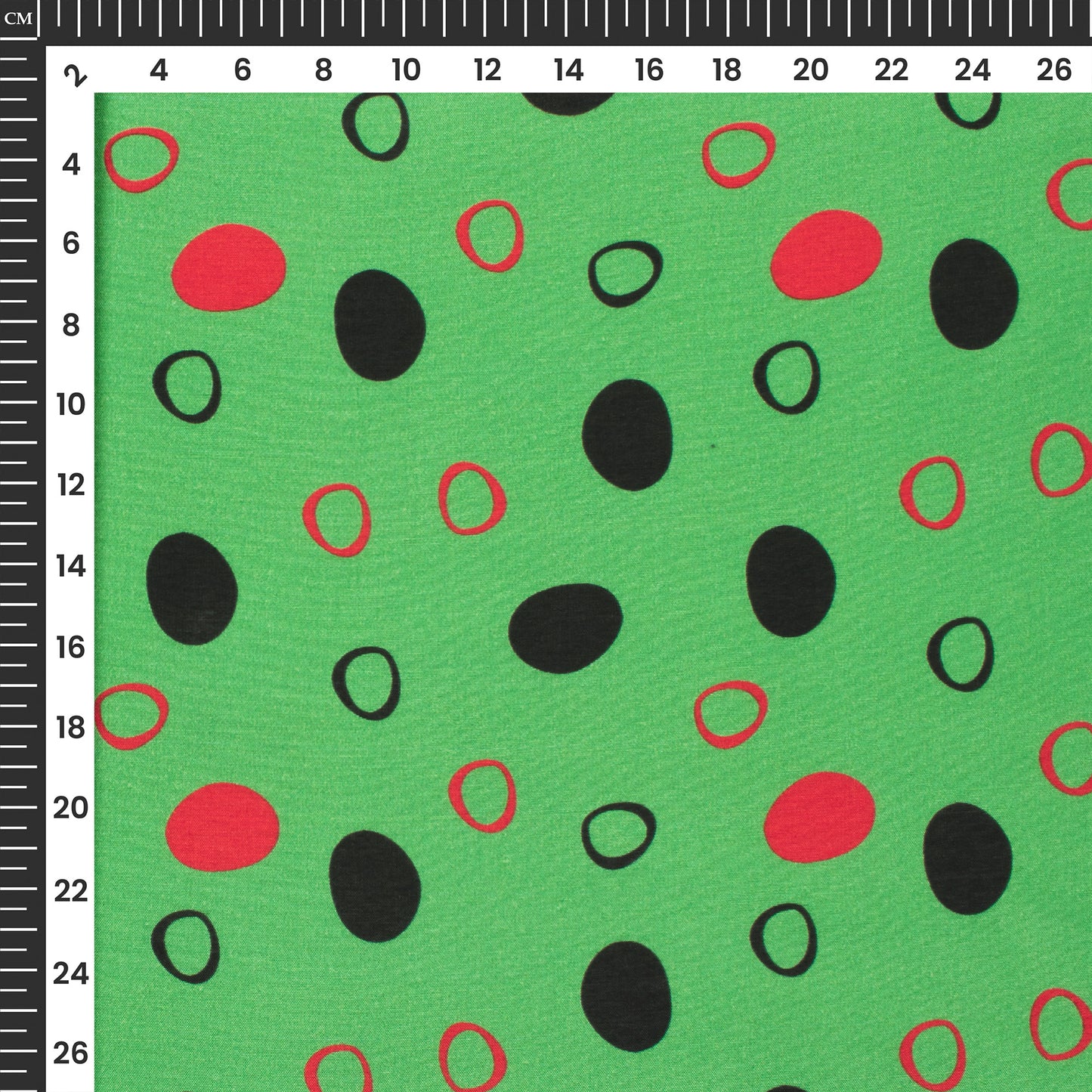 Fern Green,Black Polka Dots Digital Print Viscose Muslin Fabric