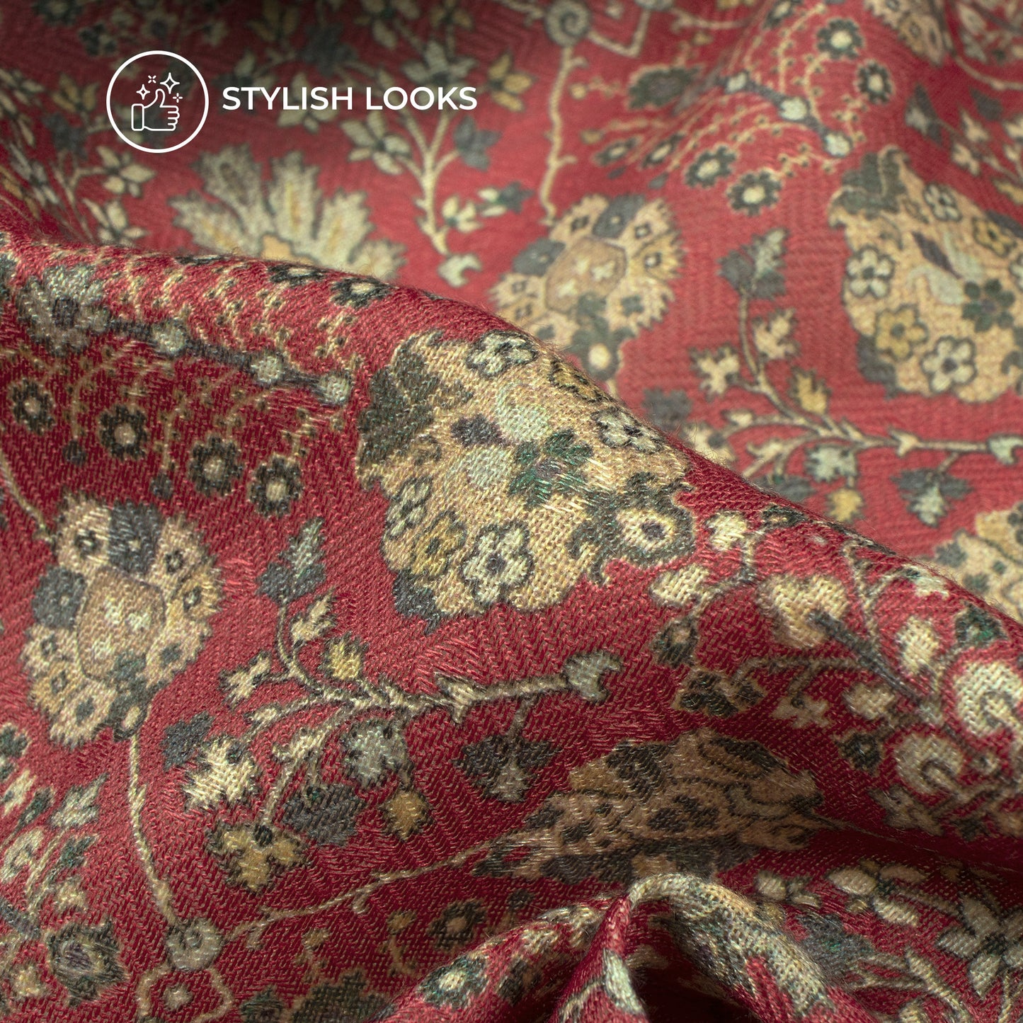 Cimson Red Floral Digital Print Elegant Blend Pashmina Fabric