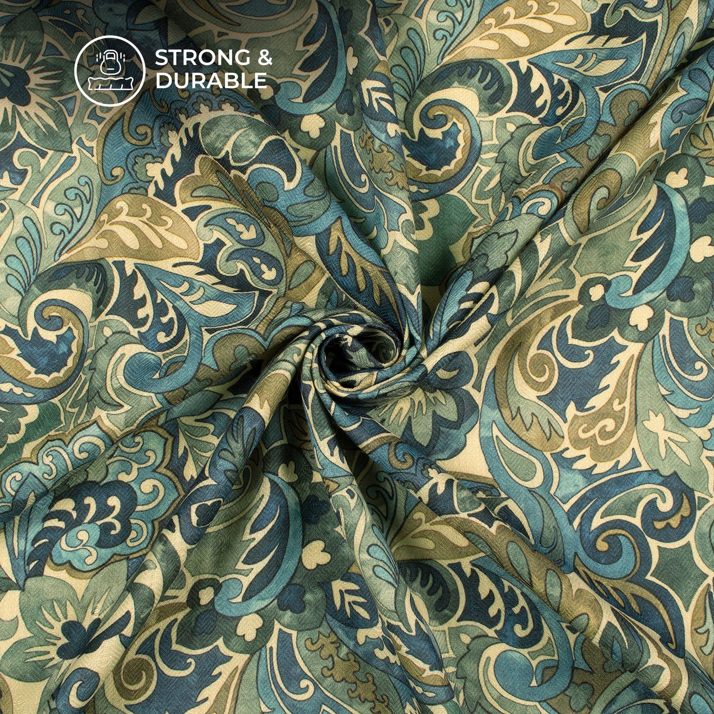 Navy Blue Floral Digital Print Elegant Blend Pashmina Fabric