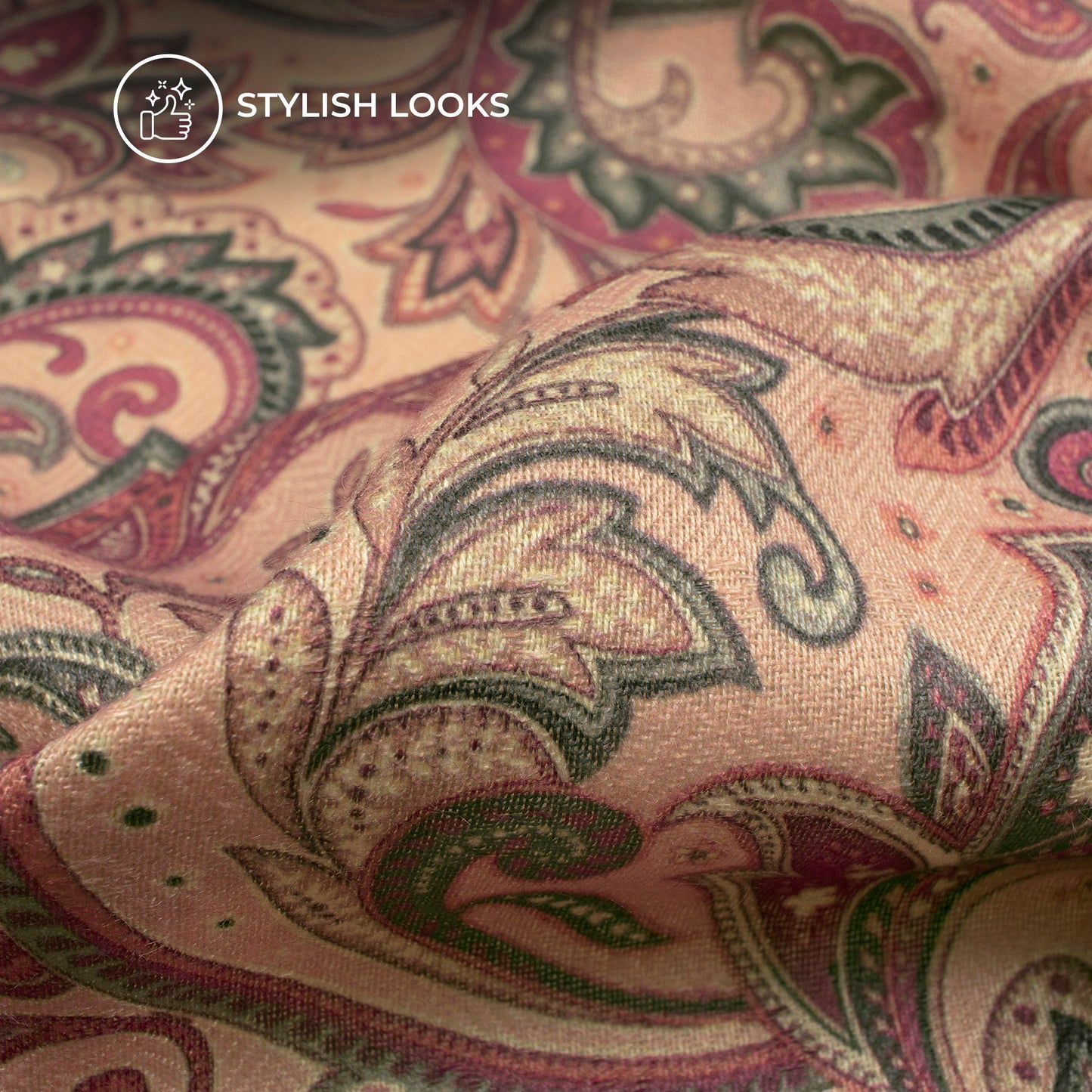 Flamingo Pink Floral Digital Print Elegant Blend Pashmina Fabric