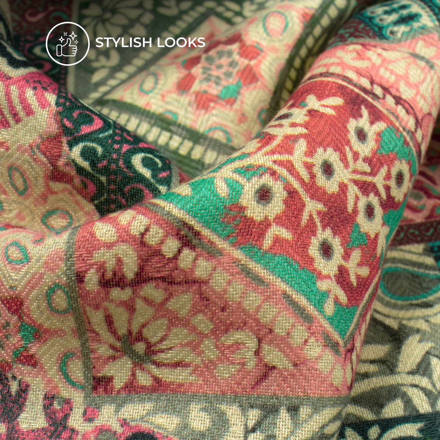 Fuscia Pink Traditional Digital Print Elegant Blend Pashmina Fabric